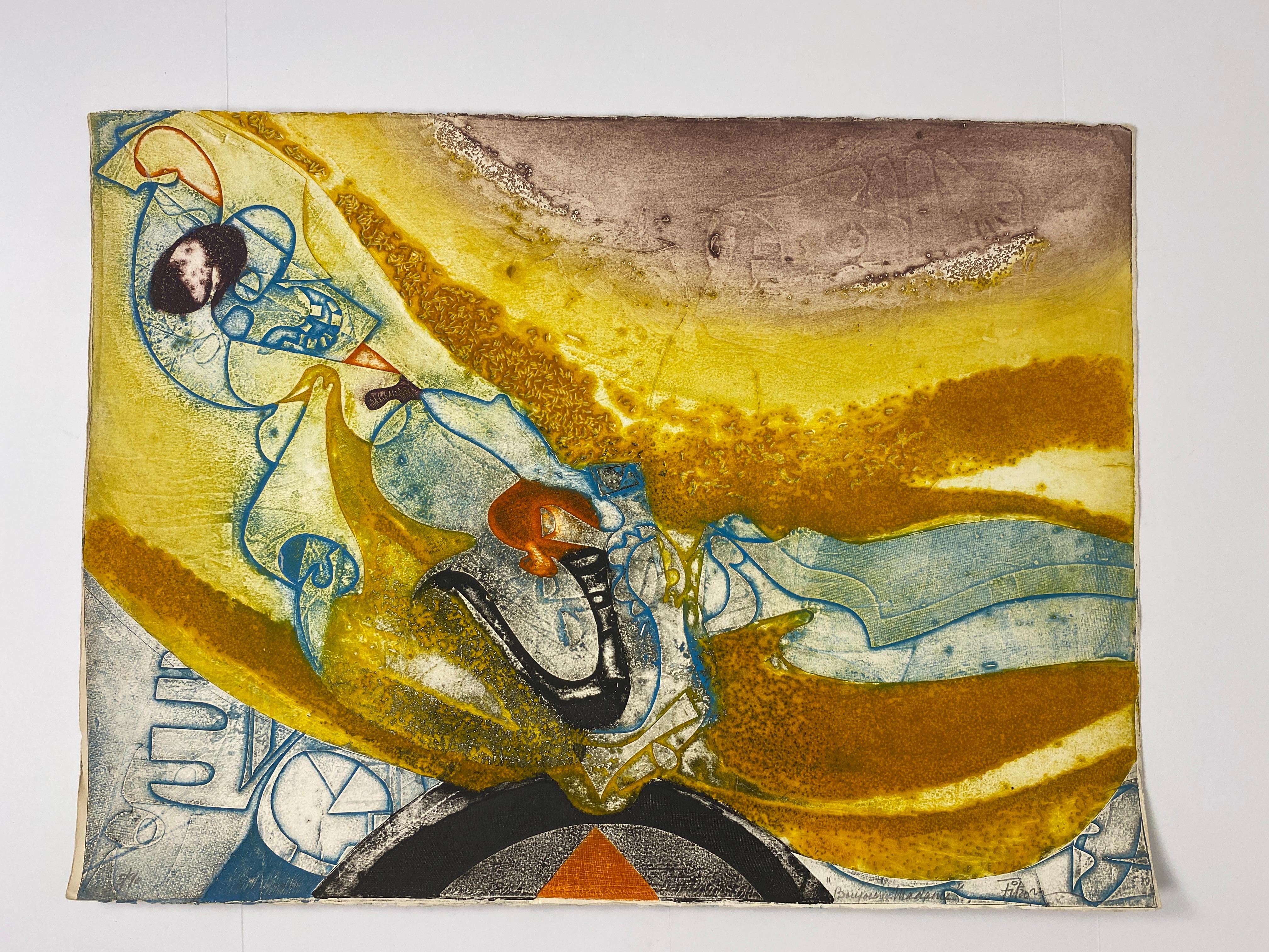 Zeitgenössische abstrakte Farblithographie, moderne französische Kunst, signiert Fitzori (Moderne) im Angebot