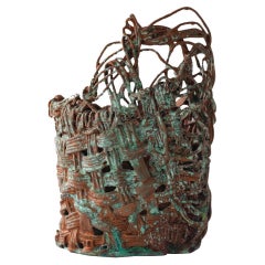 Contemporary Abstract Copper Patina Wire Vessel by Kim Mesches