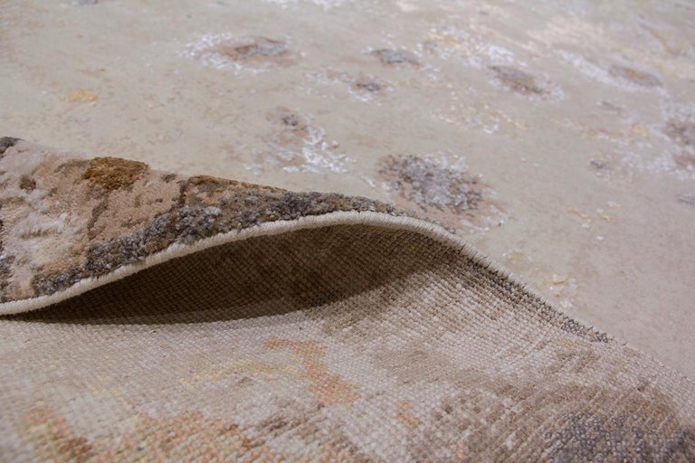 Contemporary Abstract Cream, Gold and Grey Wool and Silk Rug For Sale