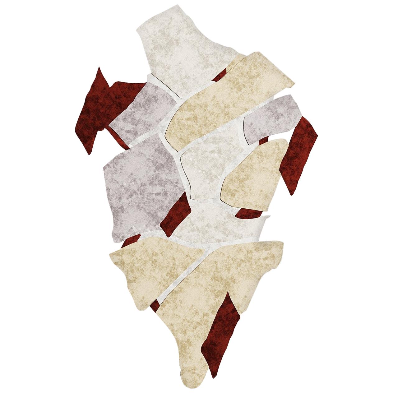 21st Century Contemporary Abstract Design Teppich handgetuftet Wolle Rot, Beige & Grau