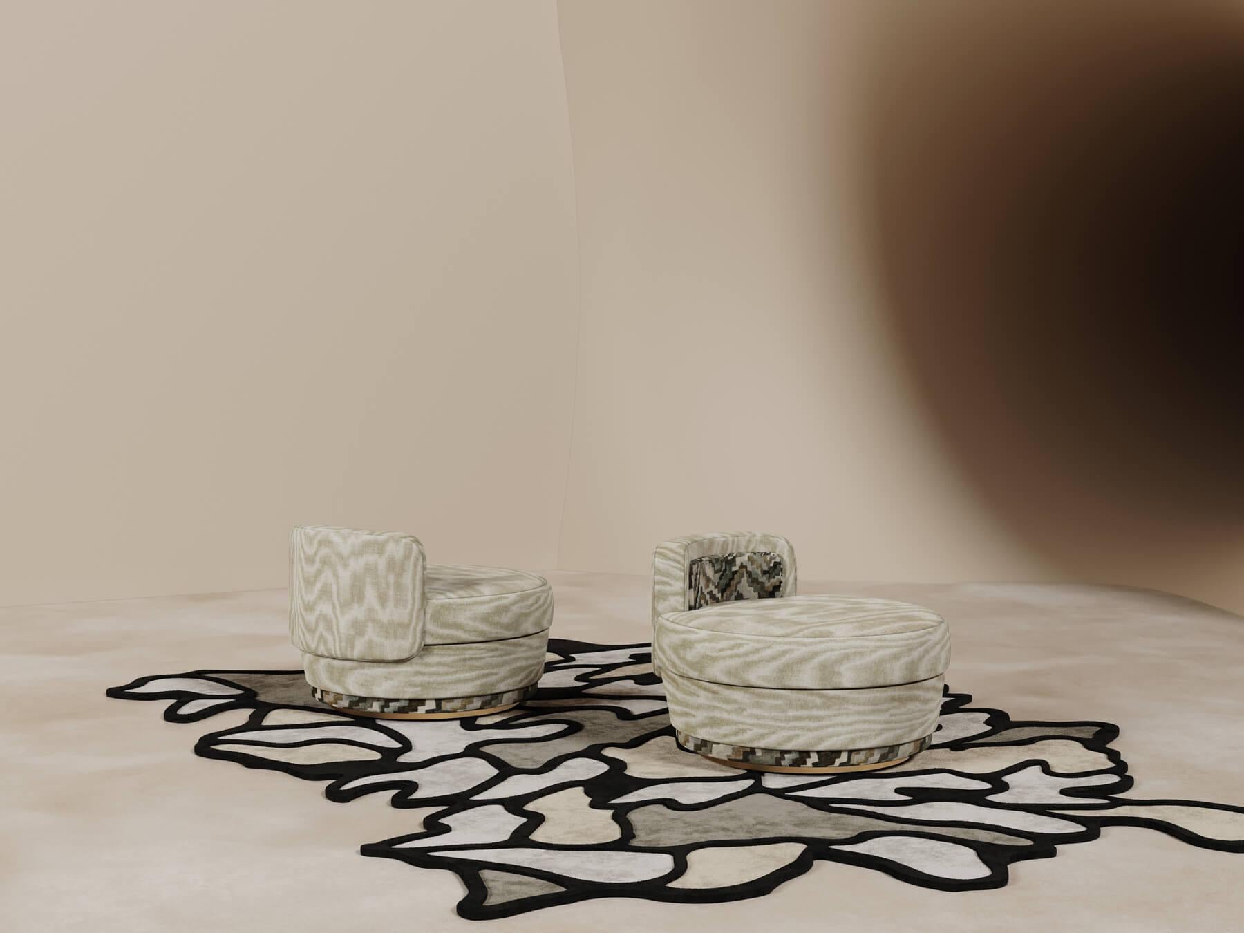 Moderner abstrakter Designteppich mit organischer Form in neutralen Farben Lyocell & Holz (Portugiesisch) im Angebot