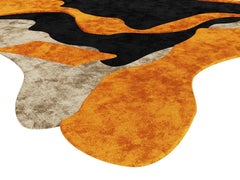 21st Century Modern Abstract Design Rug Hand-Tufted Wool Orange, Black & Beige