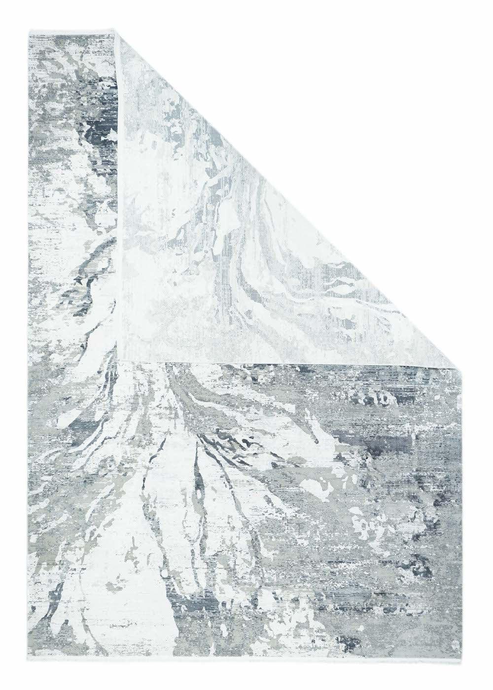 Zeitgenössisches abstraktes Design Teppich 6'6'' x 9'7''. Die Braun-, Grau- und Cremetöne fließen zähflüssig über diesen kleinen Contempo-Teppich. Von links oben nach außen oder in Richtung eines unteren Bereichs (