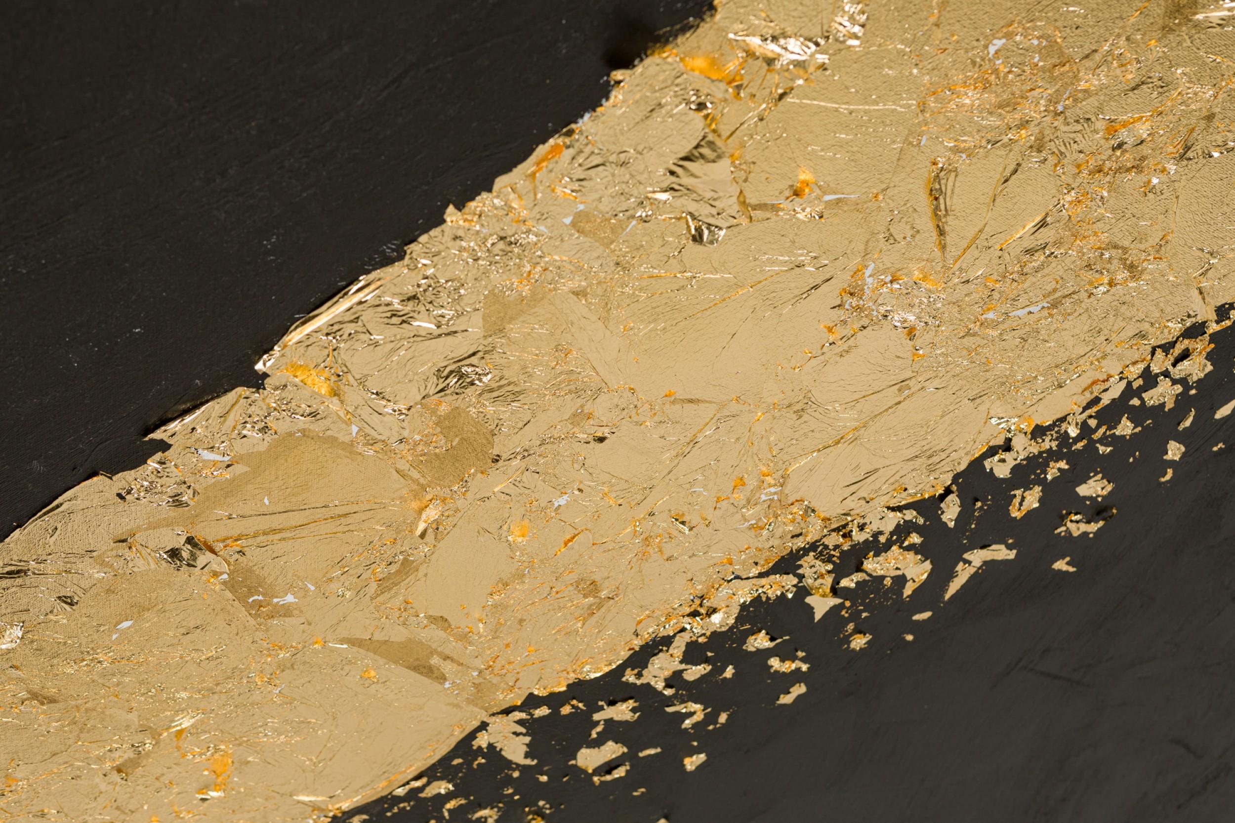 XX secolo Dipinti astratti contemporanei di forme di foglie d'oro su tela nera in vendita