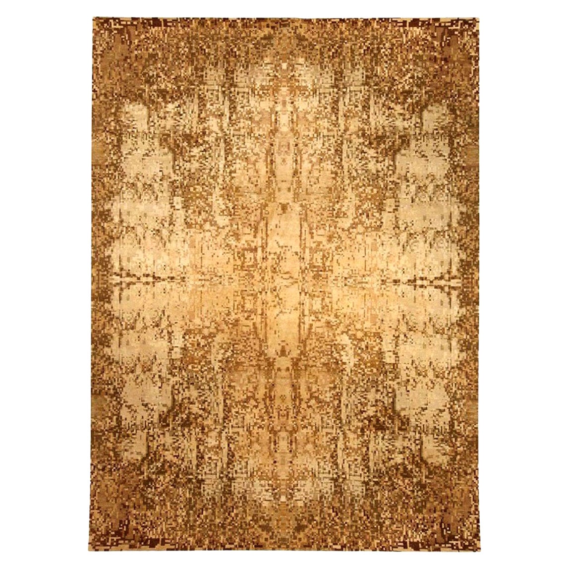 Contemporary Abstract Element Gold Beige Handmade Wool Rug by Doris Leslie Blau For Sale
