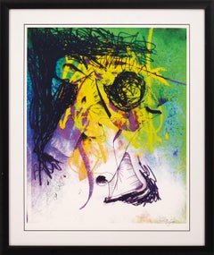 Espressionista astratto contemporaneo a tecnica mista su carta firmato John B. Incorniciato