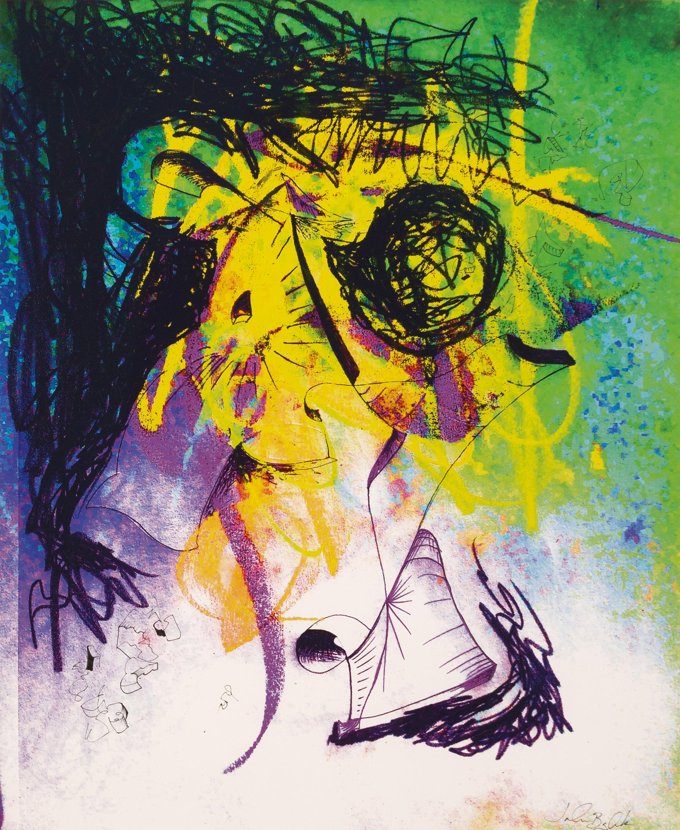 Inconnu Contemporary Abstract Expressionist Mixed-Media on Paper Signed John B Framed en vente