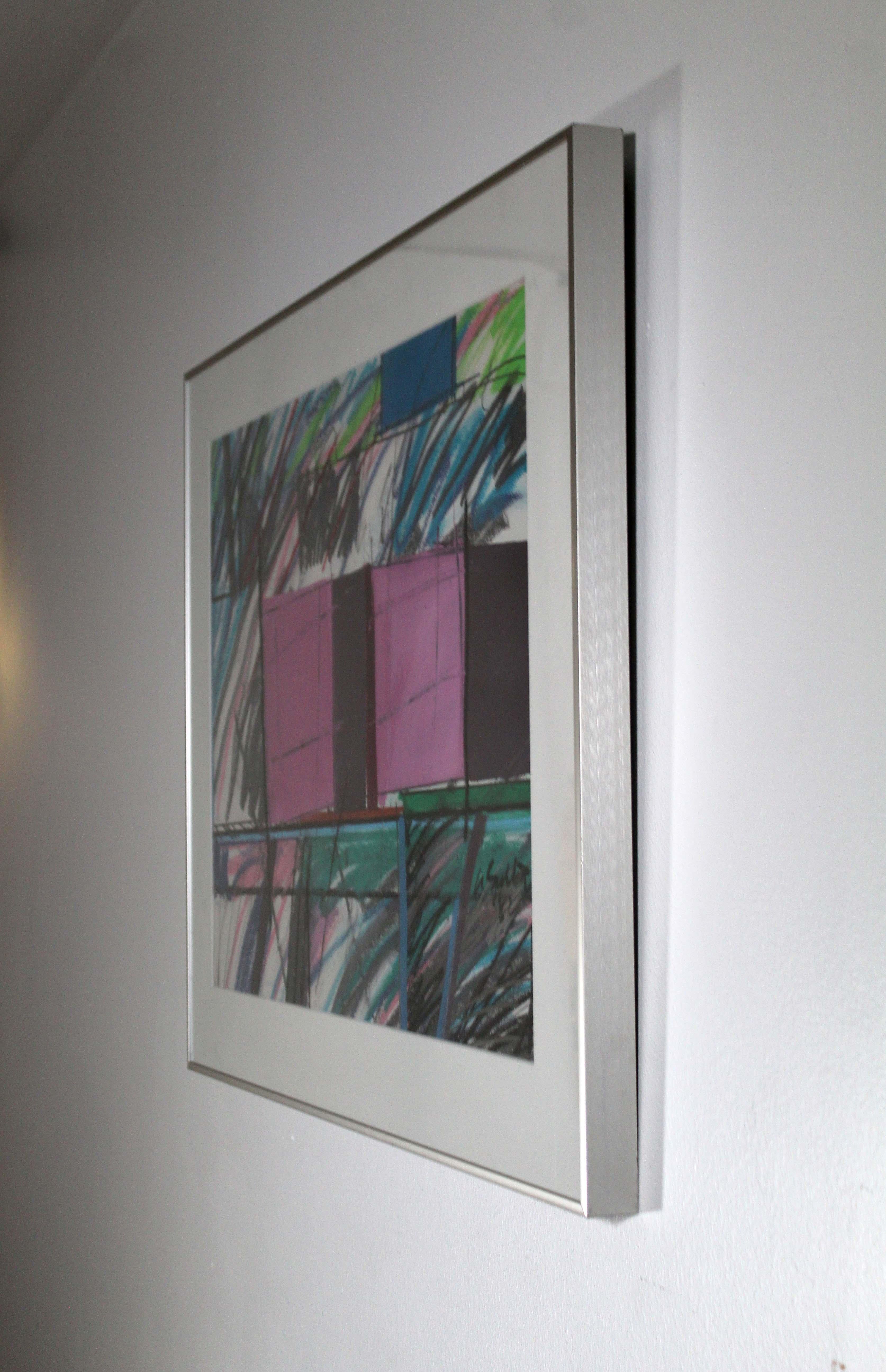 Contemporary Abstract Expressionist Mixed Media Pastel on Paper Signed Framed In Good Condition In Keego Harbor, MI