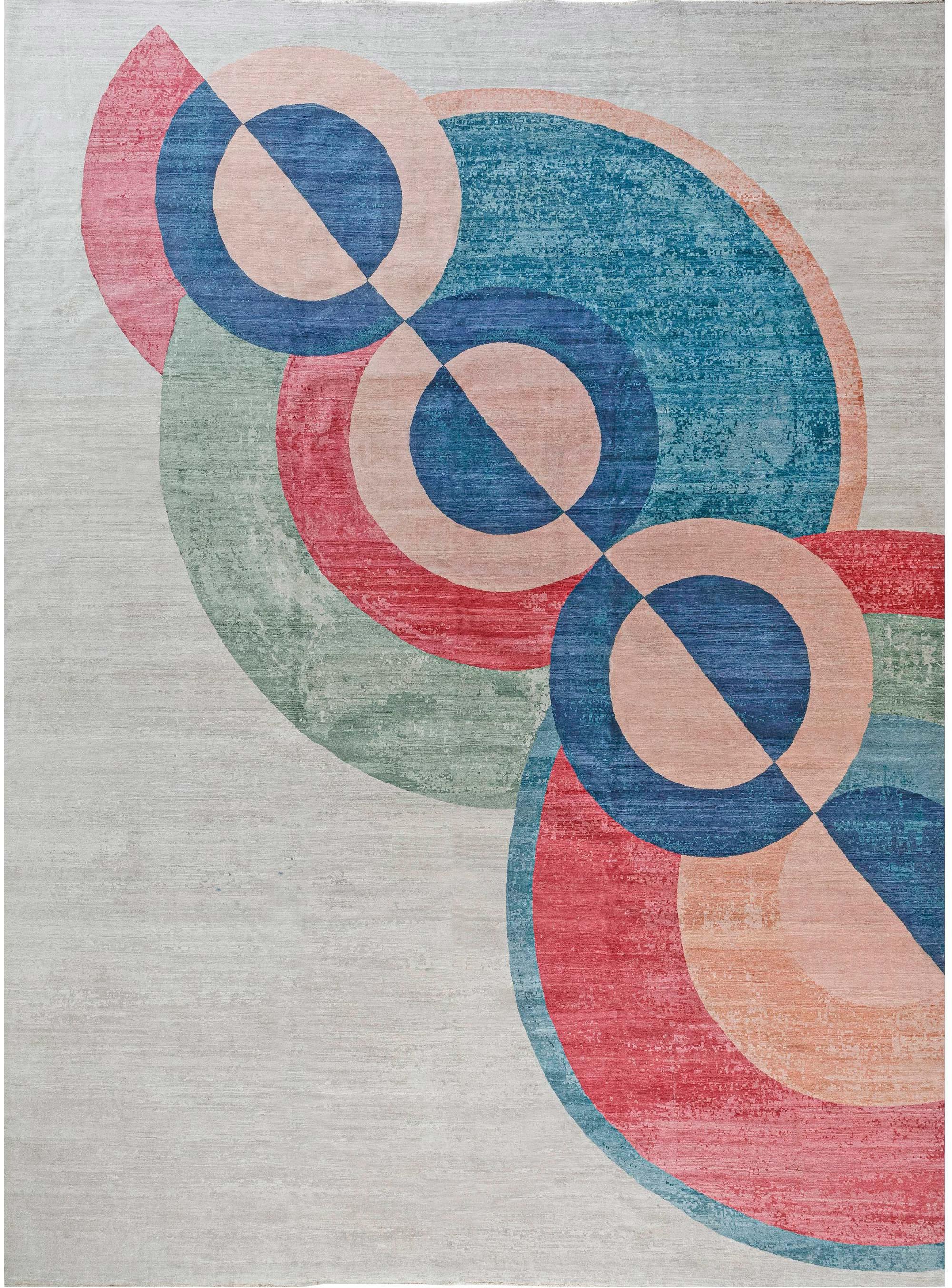 Moderner, abstrakter, geometrischer, grauer Teppich „Demilune“ von Doris Leslie Blau