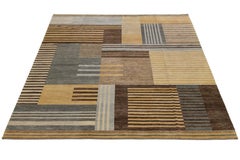 Contemporary Abstract Geometric Hand-knotted Wool Rug - Earthy Multicolor Blocks