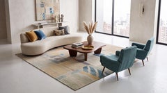 Contemporary Abstract Geometric Hand-Knotted Wool Rug in Soft Earth & Pastels