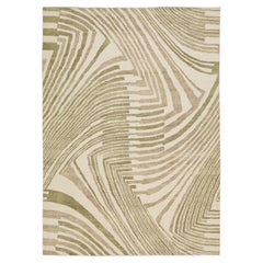 Alfombra de lana con diseño geométrico abstracto contemporáneo – Verde oliva y crema, estilo modernista