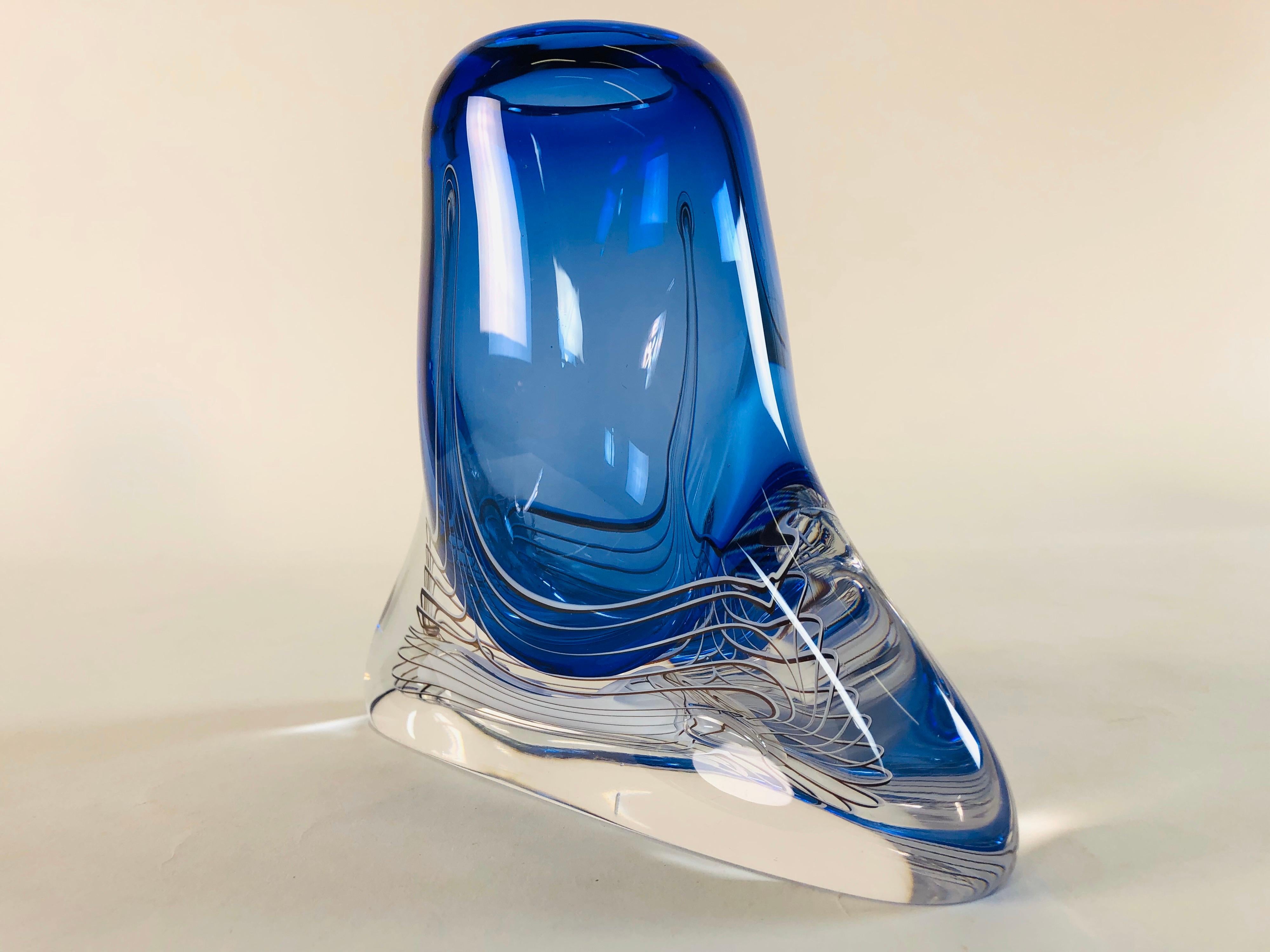 Contemporary hand blown abstract designed glass vase designed by Adam Jablonski, Poland. Marked.