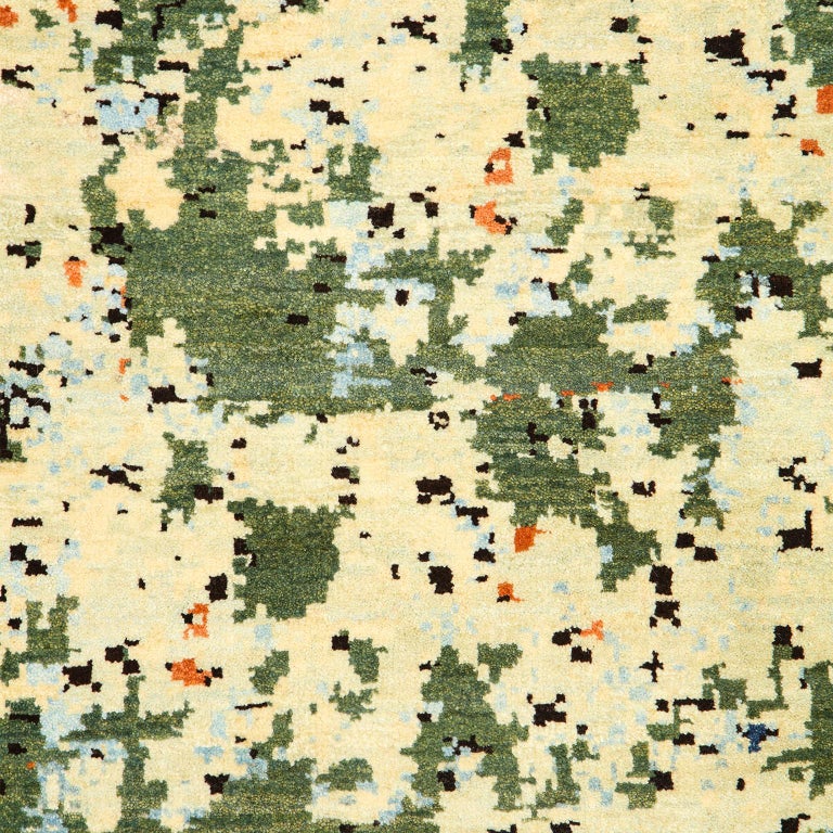 Contemporary Abstract Green and Blue Wool Area Rug by Orley Shabahang