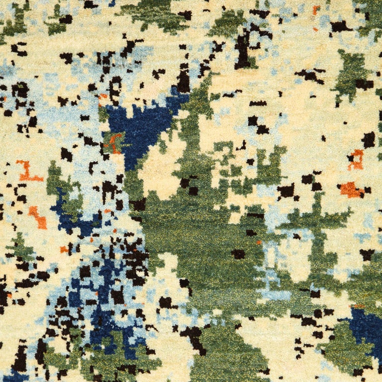 Contemporary Abstract Green and Blue Wool Area Rug by Orley Shabahang