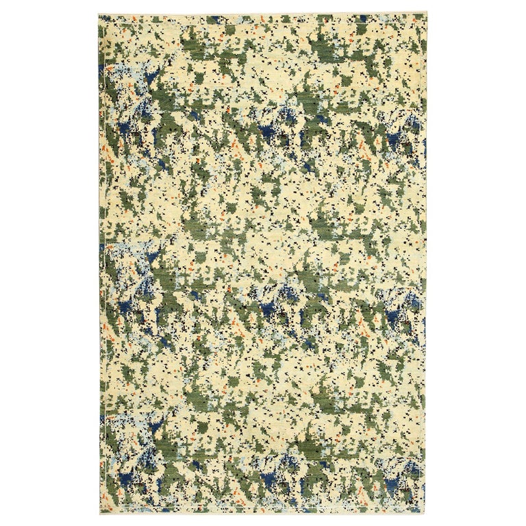 Contemporary Abstract Green and Blue Wool Area Rug by Orley Shabahang For Sale