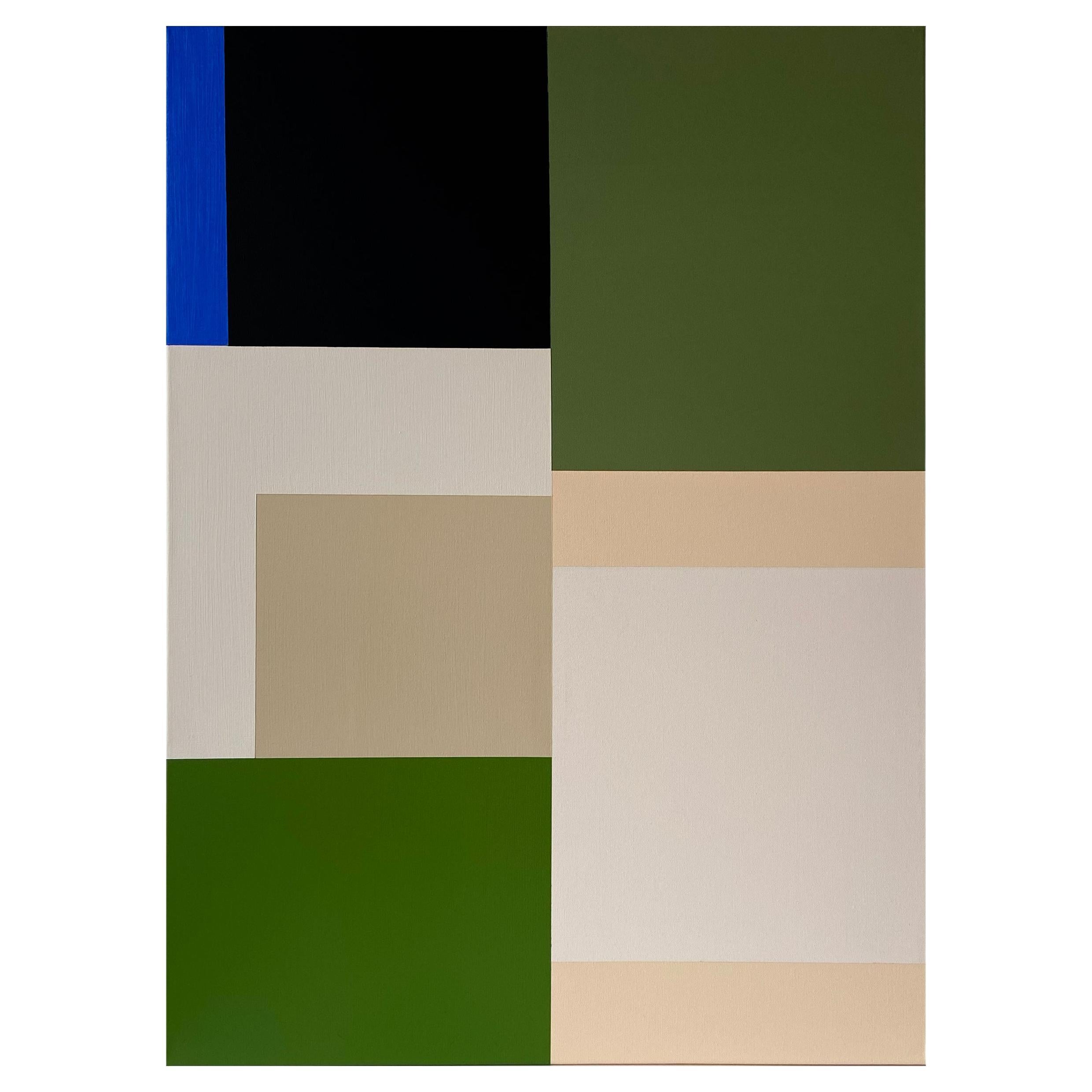 Contemporary Abstract Green Blue Colour Block Acrylic Painting Palm Springs (peinture acrylique contemporaine) en vente