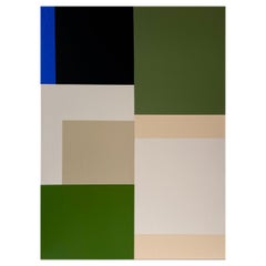 Contemporary Abstract Green Blue Colour Block Acrylic Painting Palm Springs (peinture acrylique contemporaine)