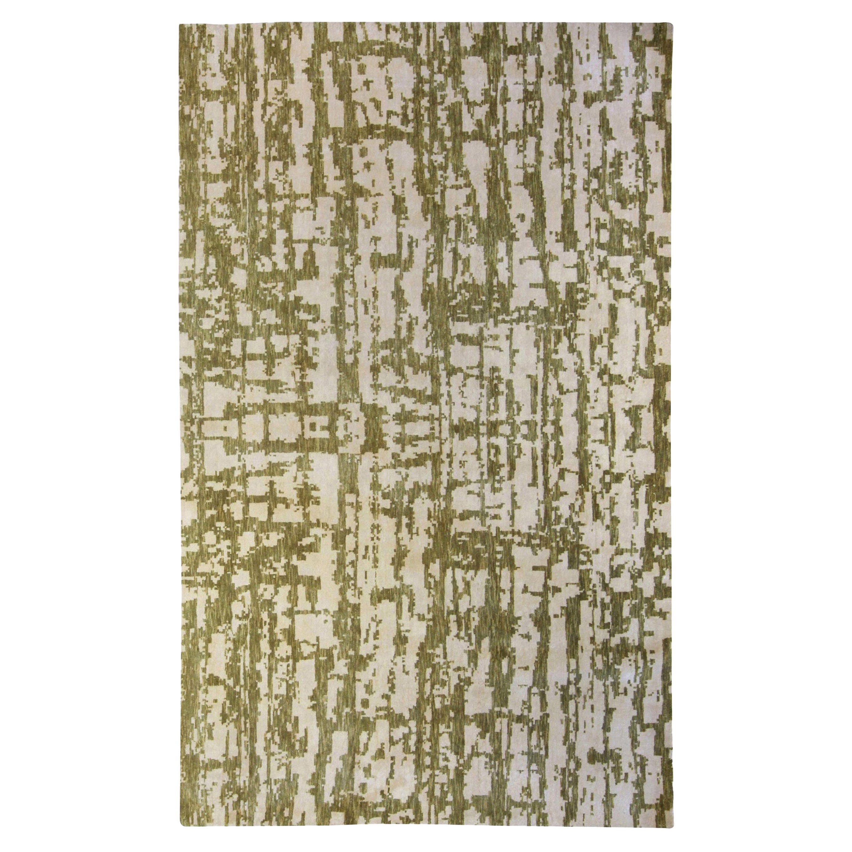 Zeitgenössisches abstraktes grünes Element aus handgeknüpfter Seide von Doris Leslie Blau im Angebot