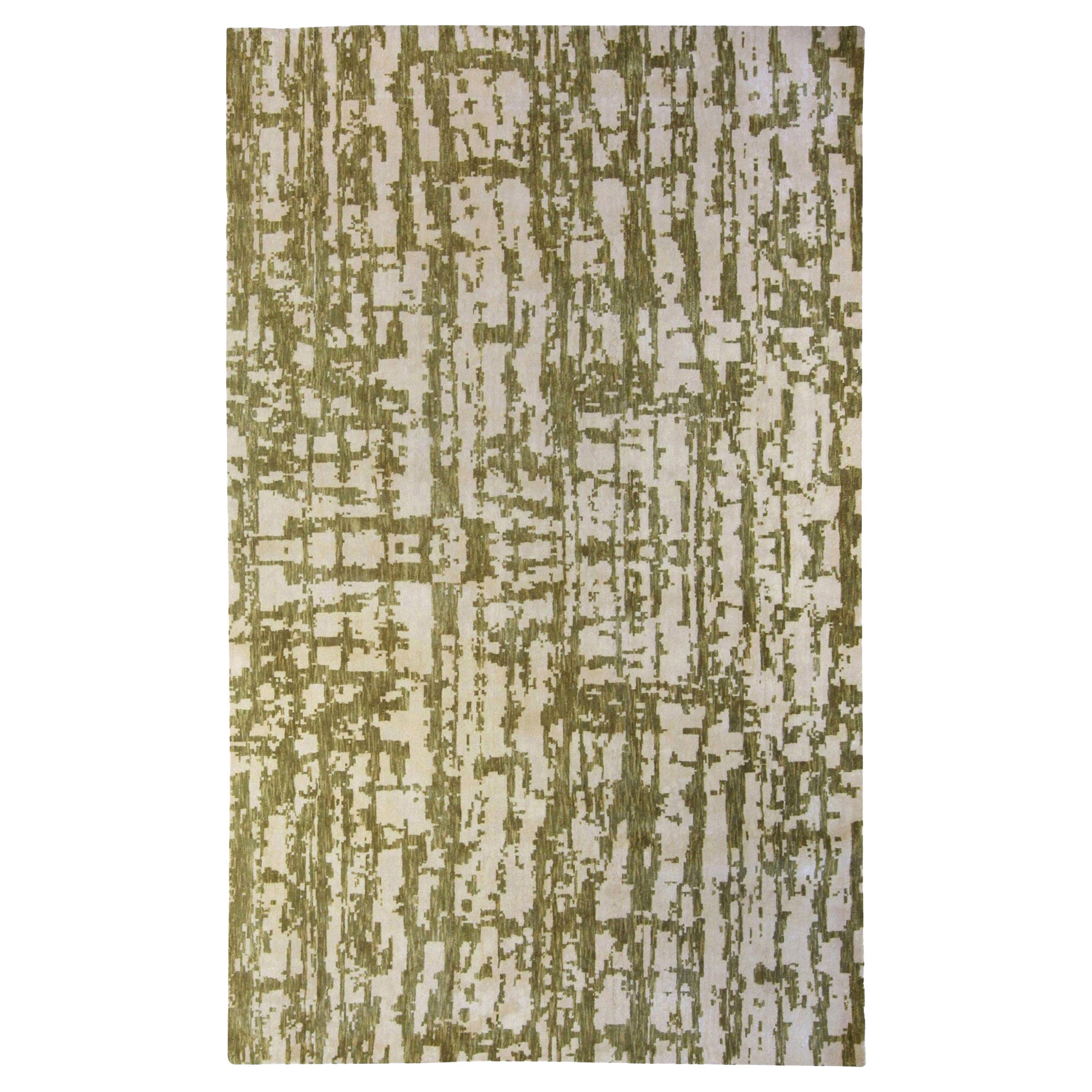 Contemporary Abstract Green Element in hand knotted Silk by Doris Leslie Blau