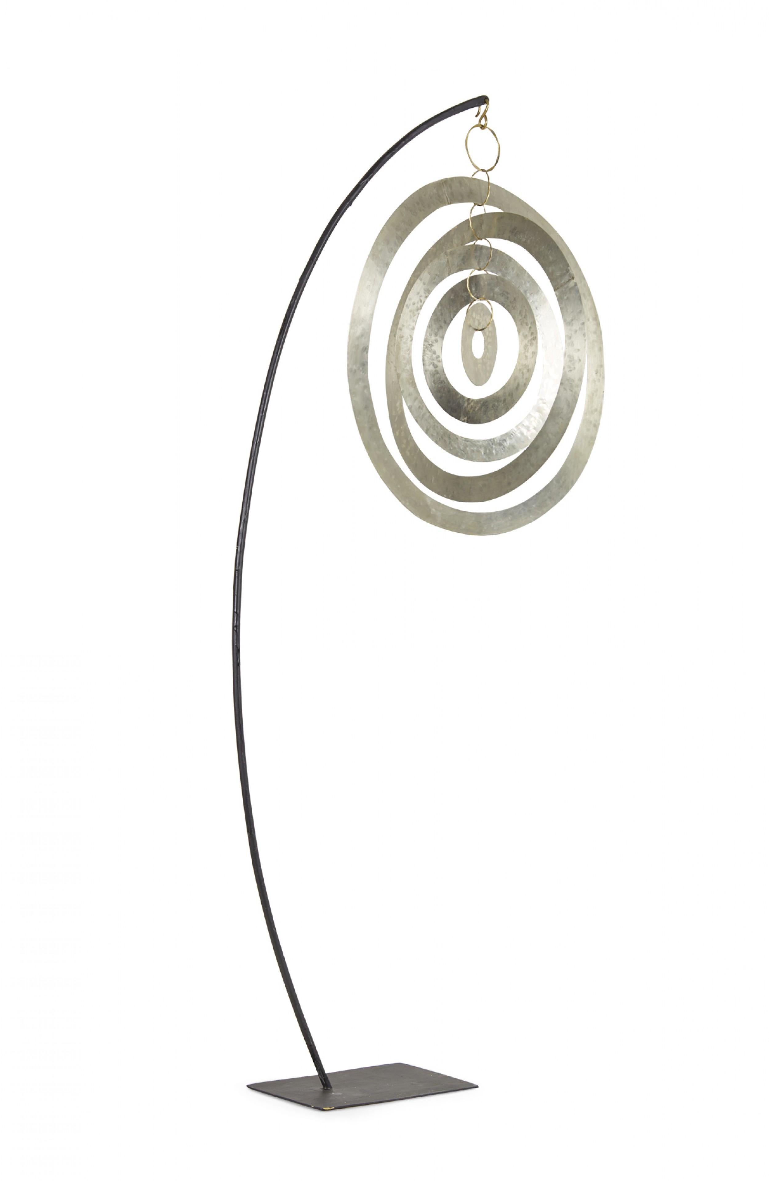 Contemporary Abstract Hammered Nickel Orbital Sculpture Suspended on a Metal Mou For Sale 1