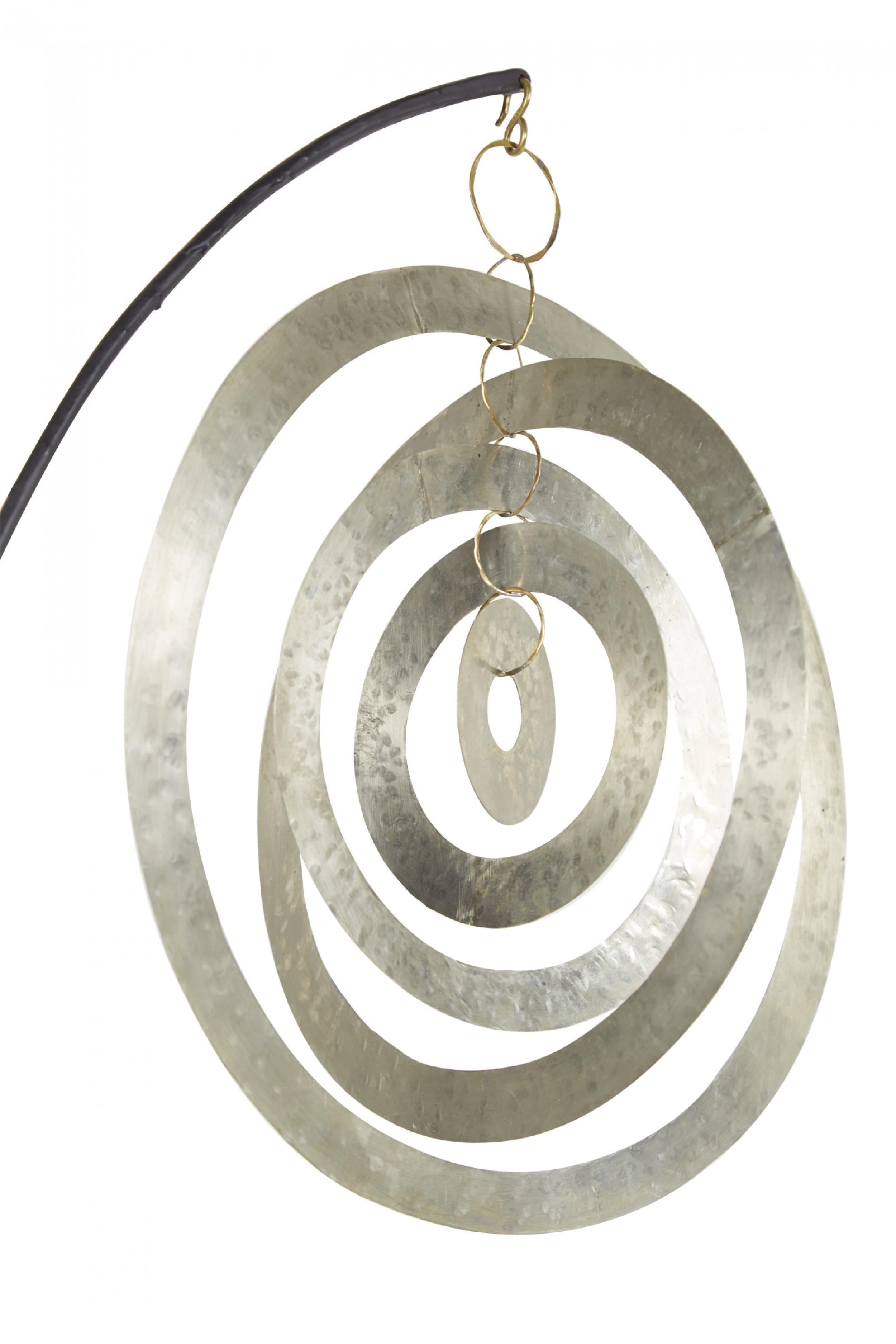 Contemporary Abstract Hammered Nickel Orbital Sculpture Suspended on a Metal Mou For Sale 2