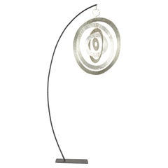 Contemporary Abstract Hammered Nickel Orbital Sculpture Suspended on a Metal Mou