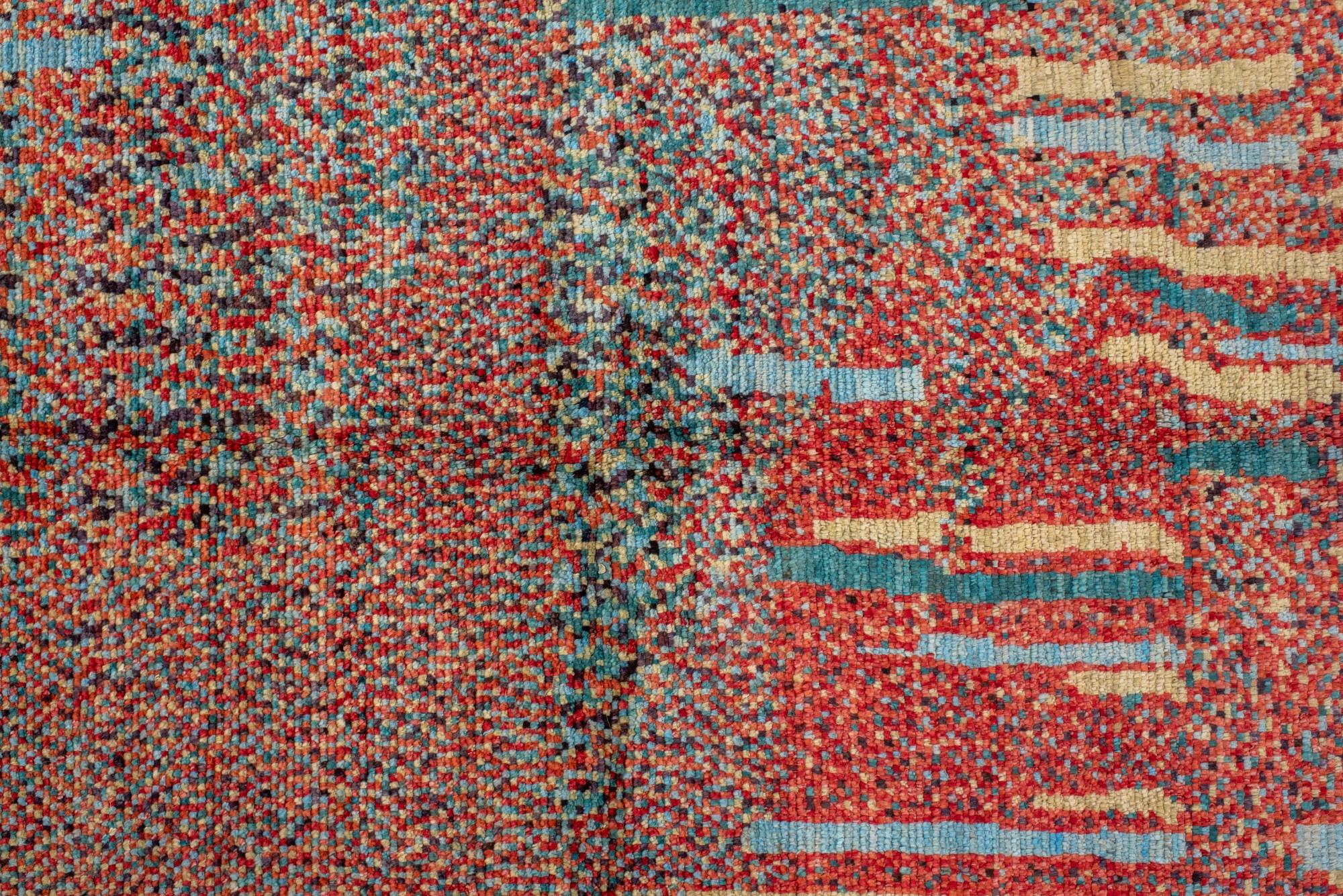 Annodato a mano Tappeto astratto contemporaneo annodato a mano in una tavolozza multicolore in vendita