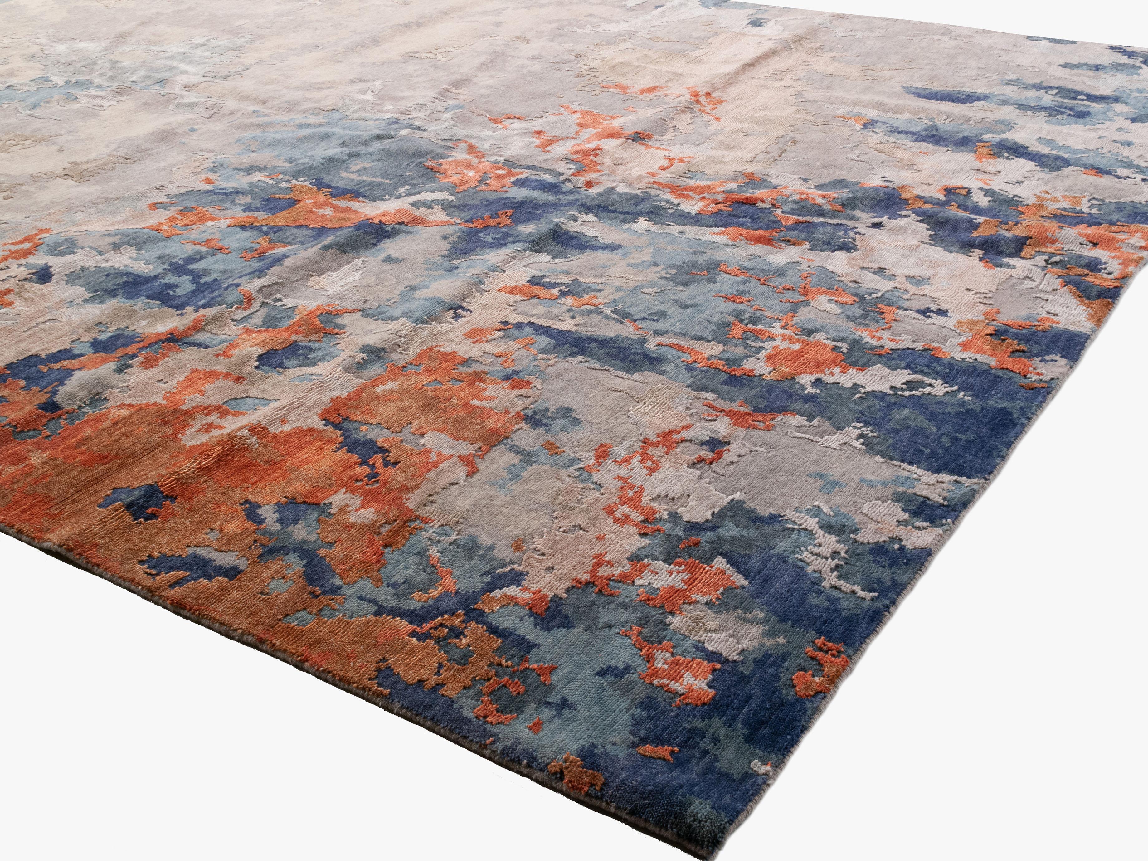 Contemporary Abstract Hand Knotted Wool Collection Dining Room Rug 8' x 10' (Indisch) im Angebot
