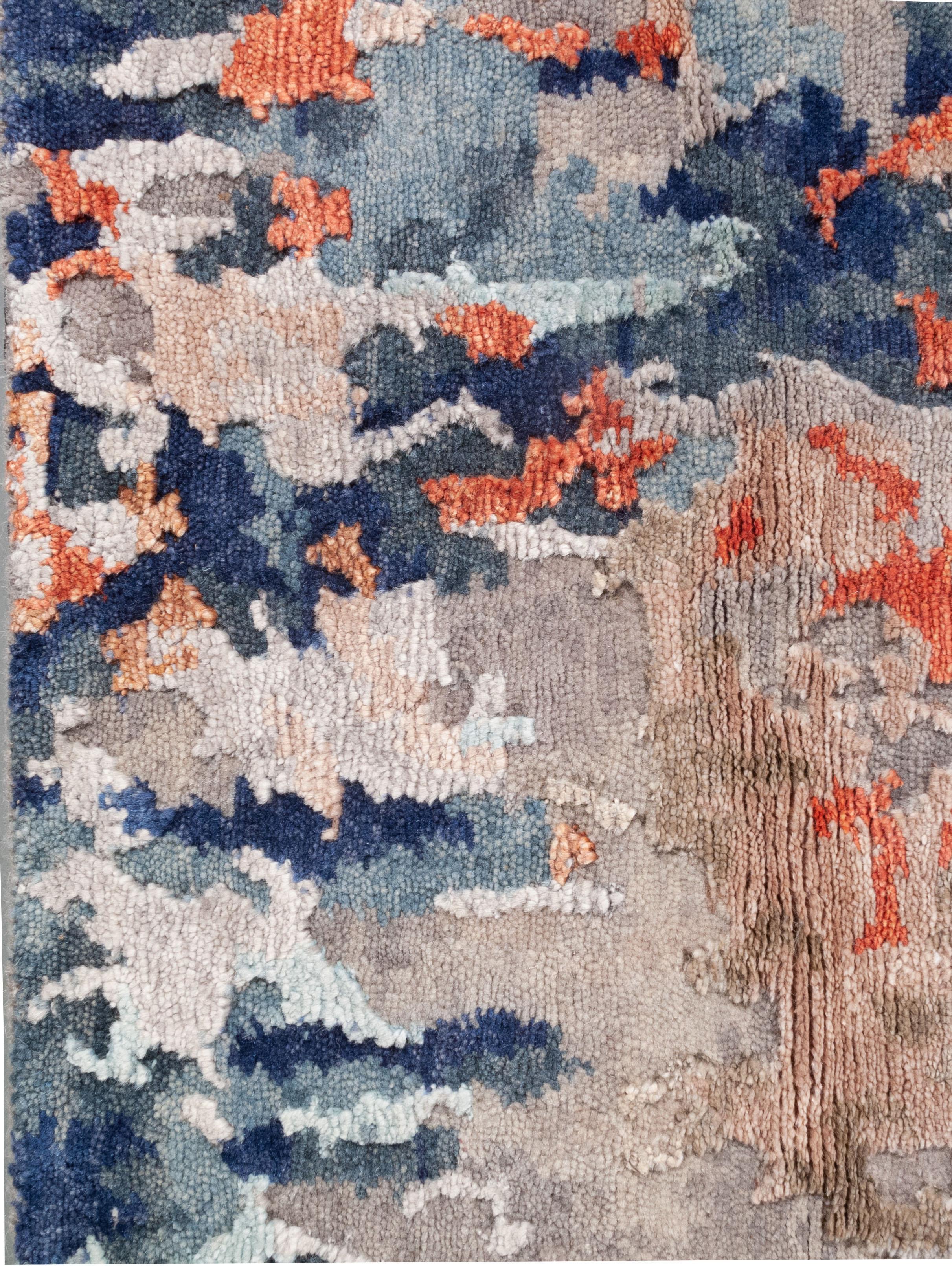 Contemporary Abstract Hand Knotted Wool Collection Dining Room Rug 8' x 10' (Wolle) im Angebot