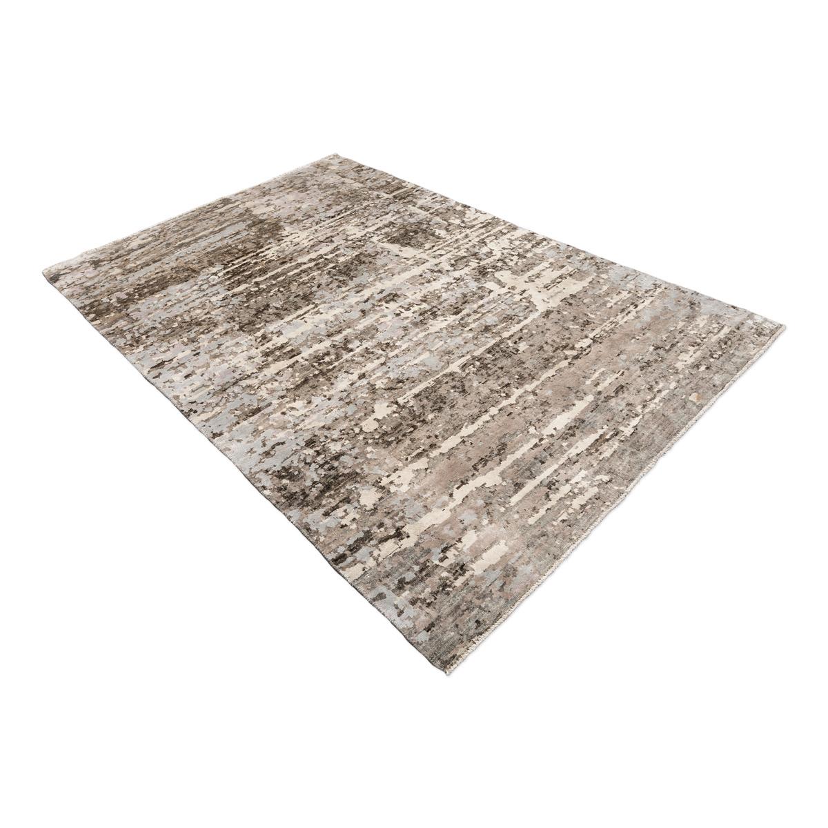 Pakistani Contemporary Abstract Handmade Brown and Grey Colors Silk and Wool Rug