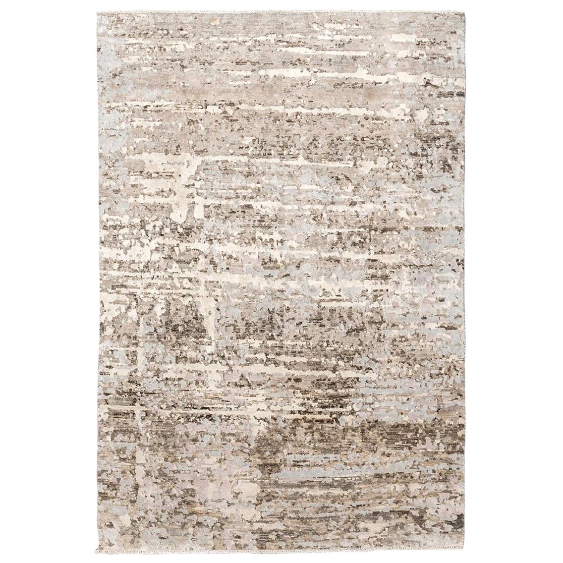 Contemporary Abstract Handmade Brown and Grey Colors Silk and Wool Rug