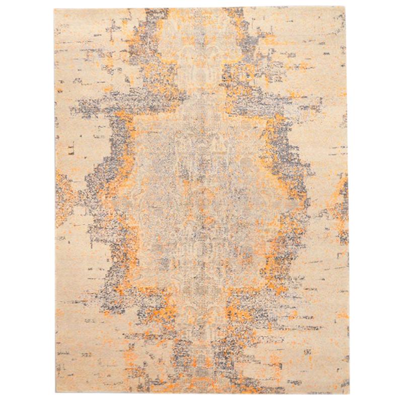 Contemporary Abstract Handmade Silk and Wool Rug