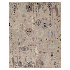 Contemporary Abstract Ikat Style Hand-Knotted Wool Area Rug – Earthy Taupe