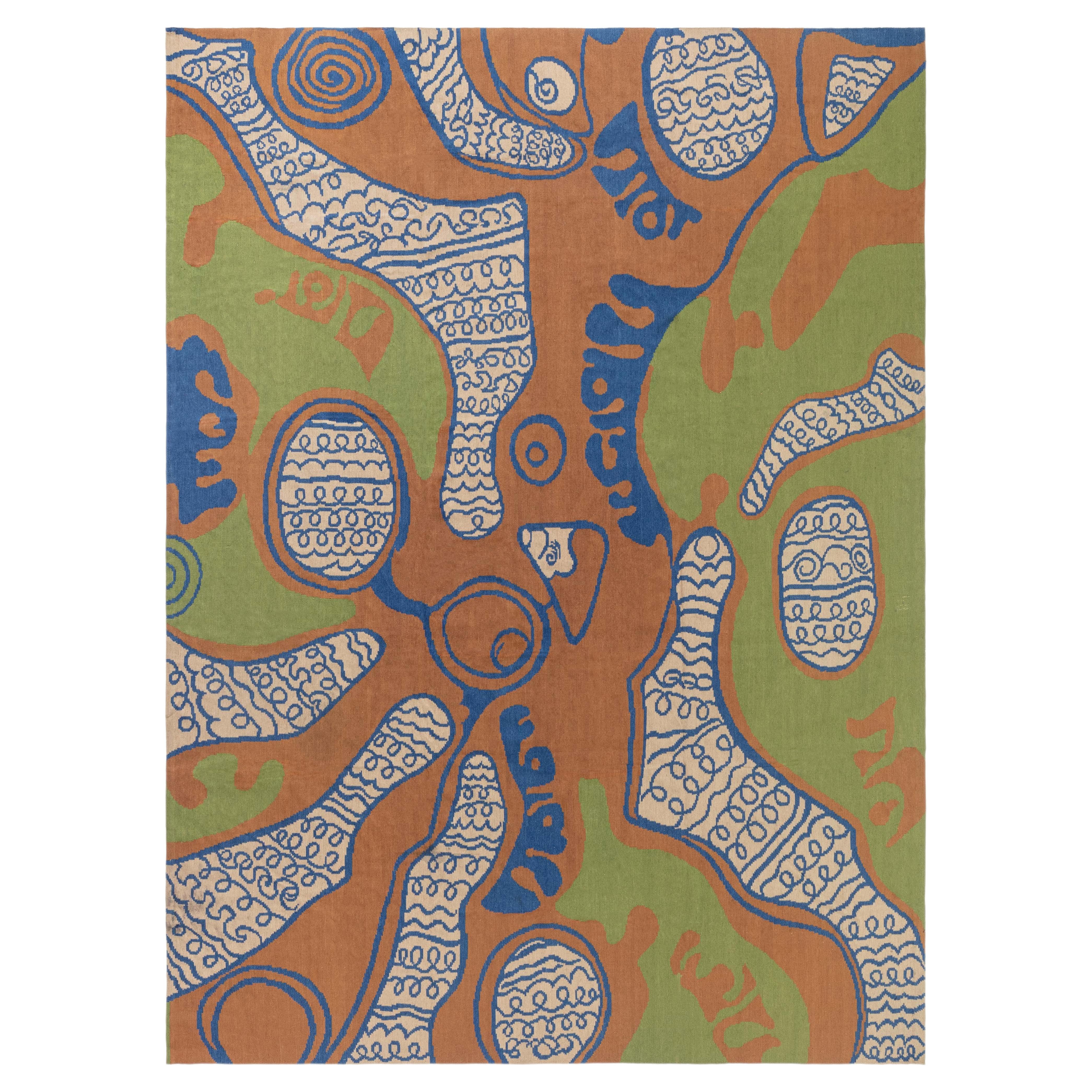 Tappeto kilim astratto contemporaneo a trama piatta “Tattoo” di Kim Alexandriuk in vendita