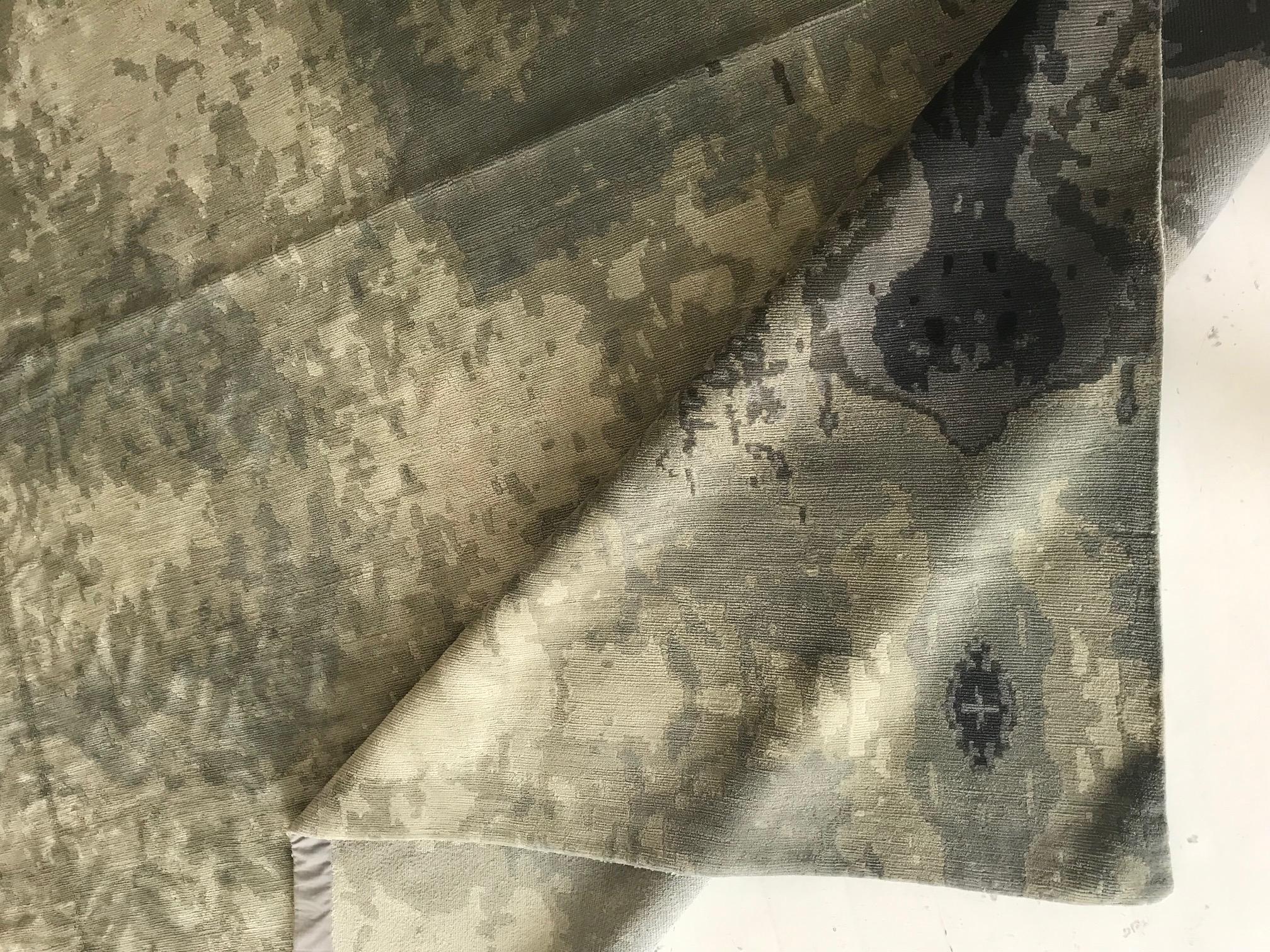 Nepalese Contemporary Abstract Kusafiri Eskayel Natural Silk Rug by Doris Leslie Blau For Sale