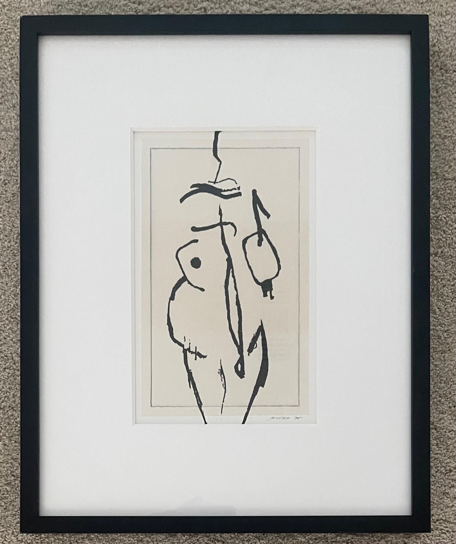 Contemporary abstract lithograph by artist Dan Sayles, circa 1995. This wonderful piece is presented in a black wood frame with white mat and measures 14.75