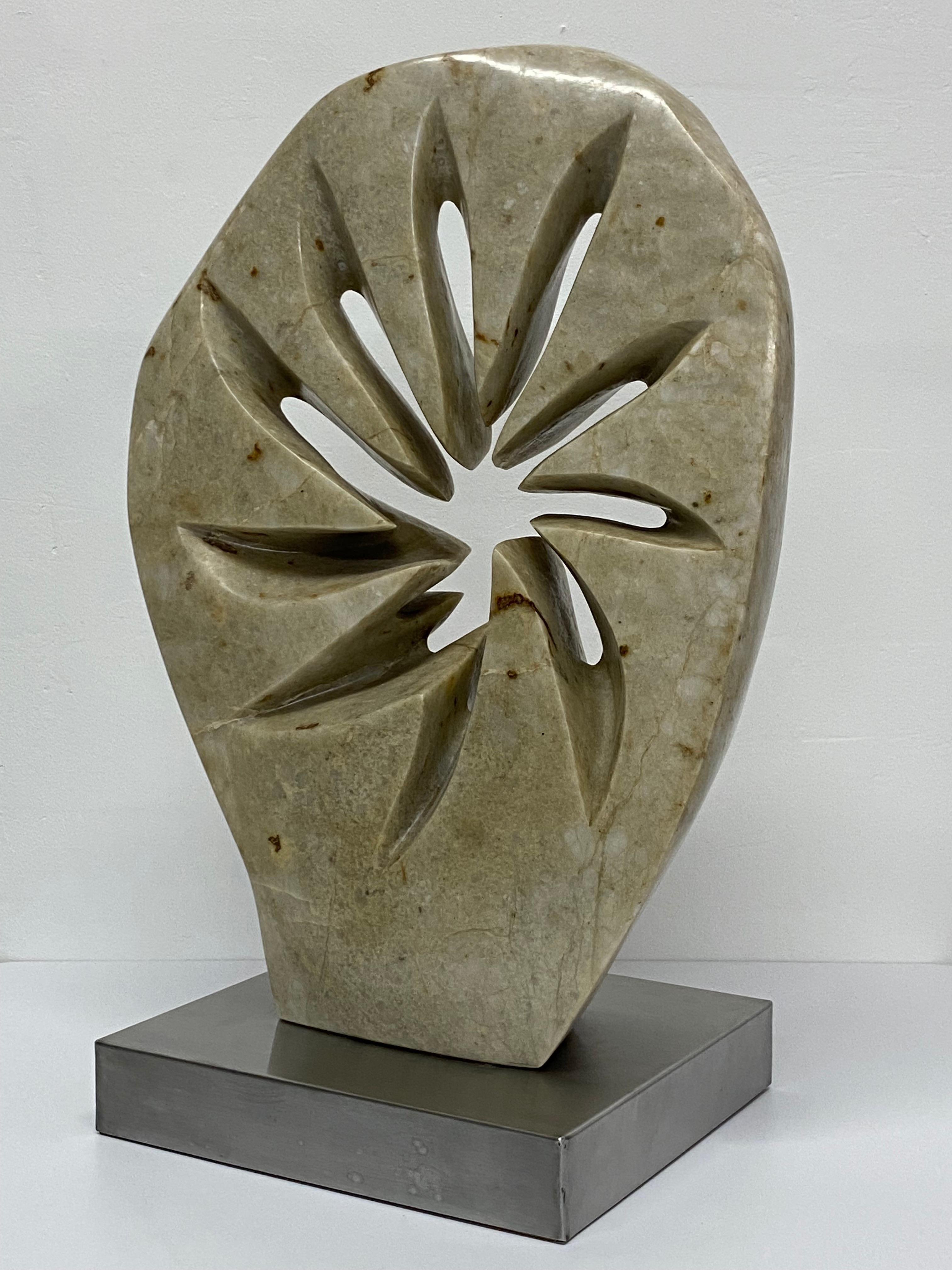 Contemporary Abstract Marble Sculpture on Brushed Steel Base 4