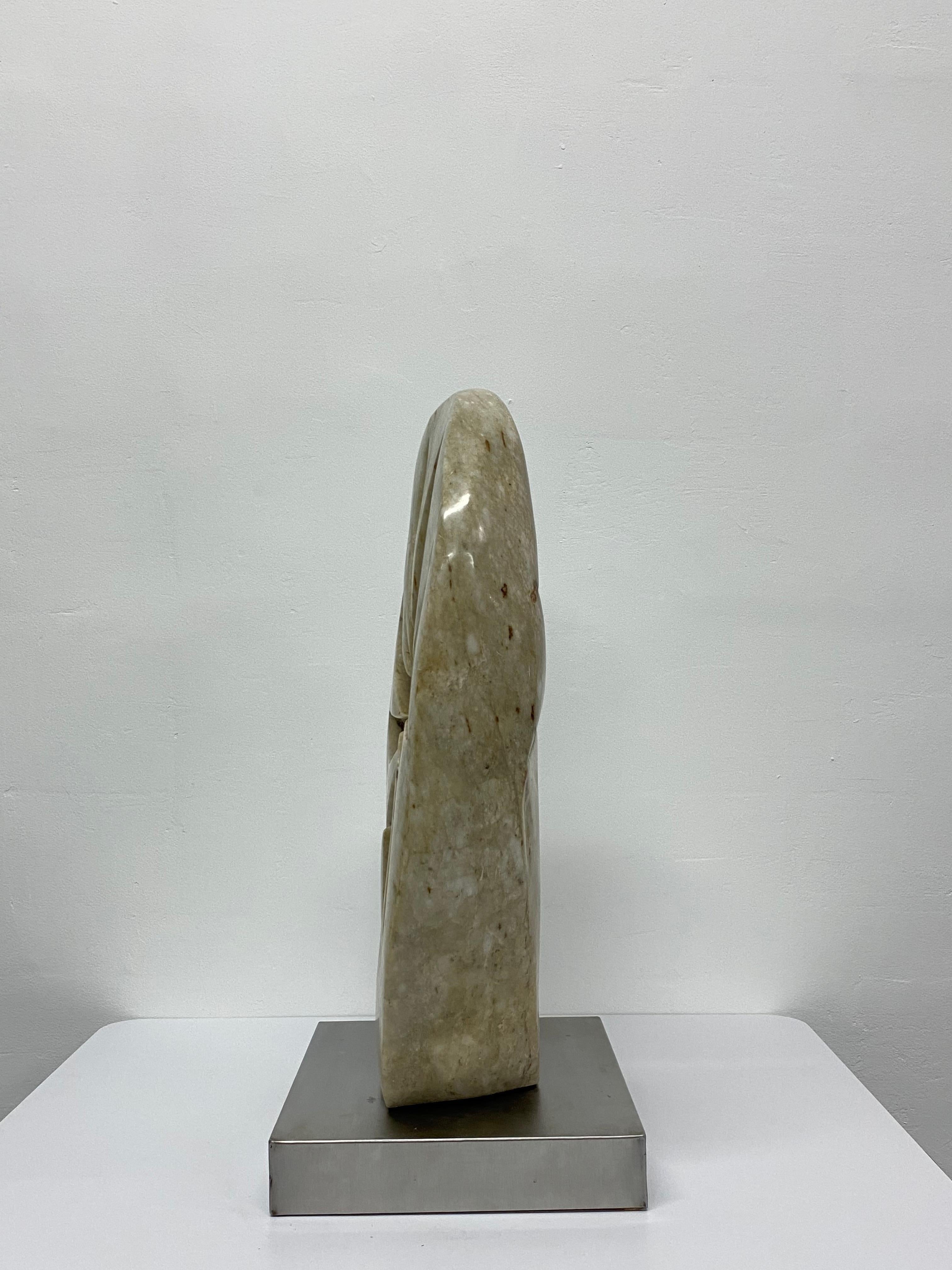 Modern Contemporary Abstract Marble Sculpture on Brushed Steel Base