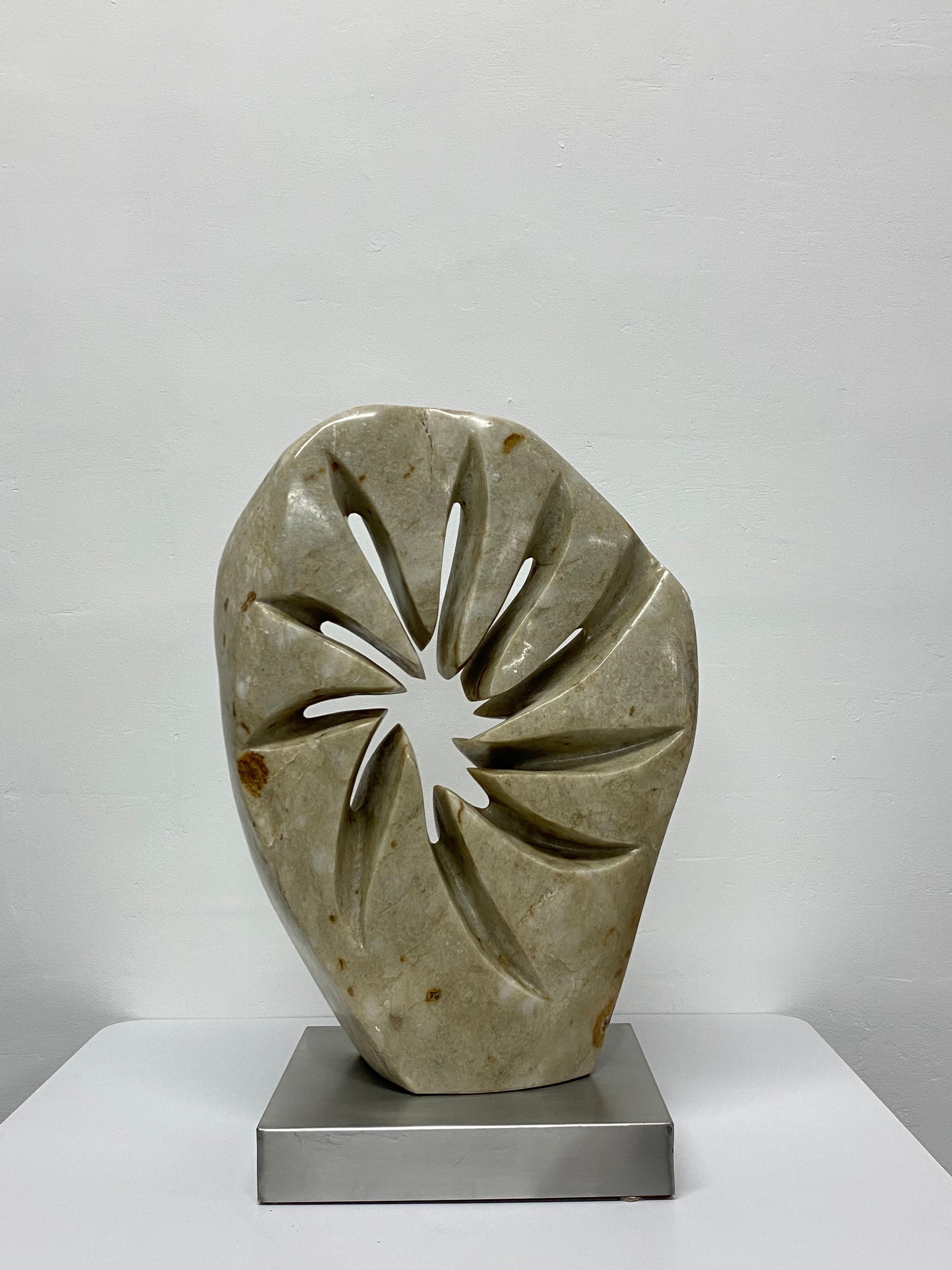American Contemporary Abstract Marble Sculpture on Brushed Steel Base
