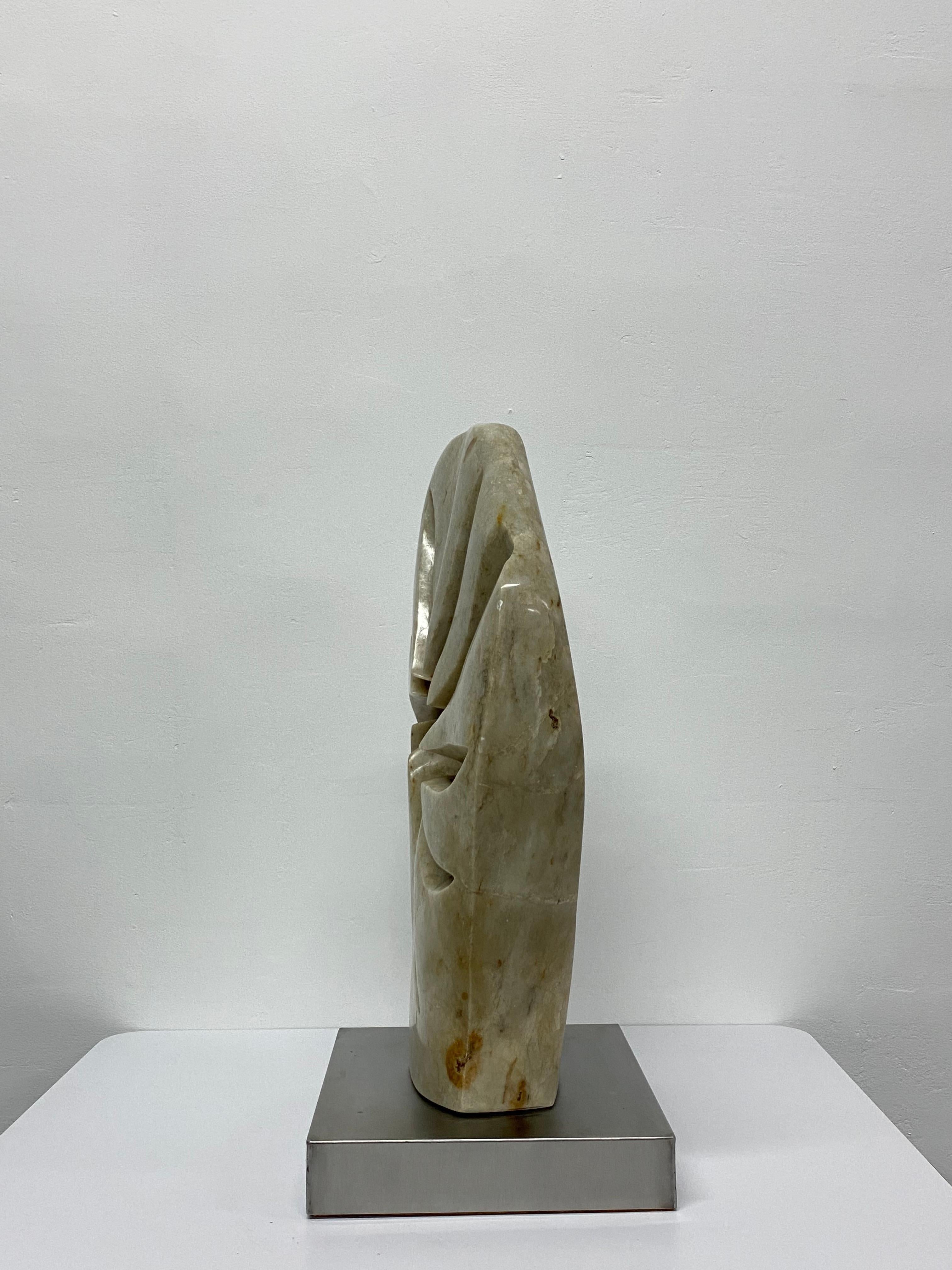 Contemporary Abstract Marble Sculpture on Brushed Steel Base In Good Condition In Miami, FL