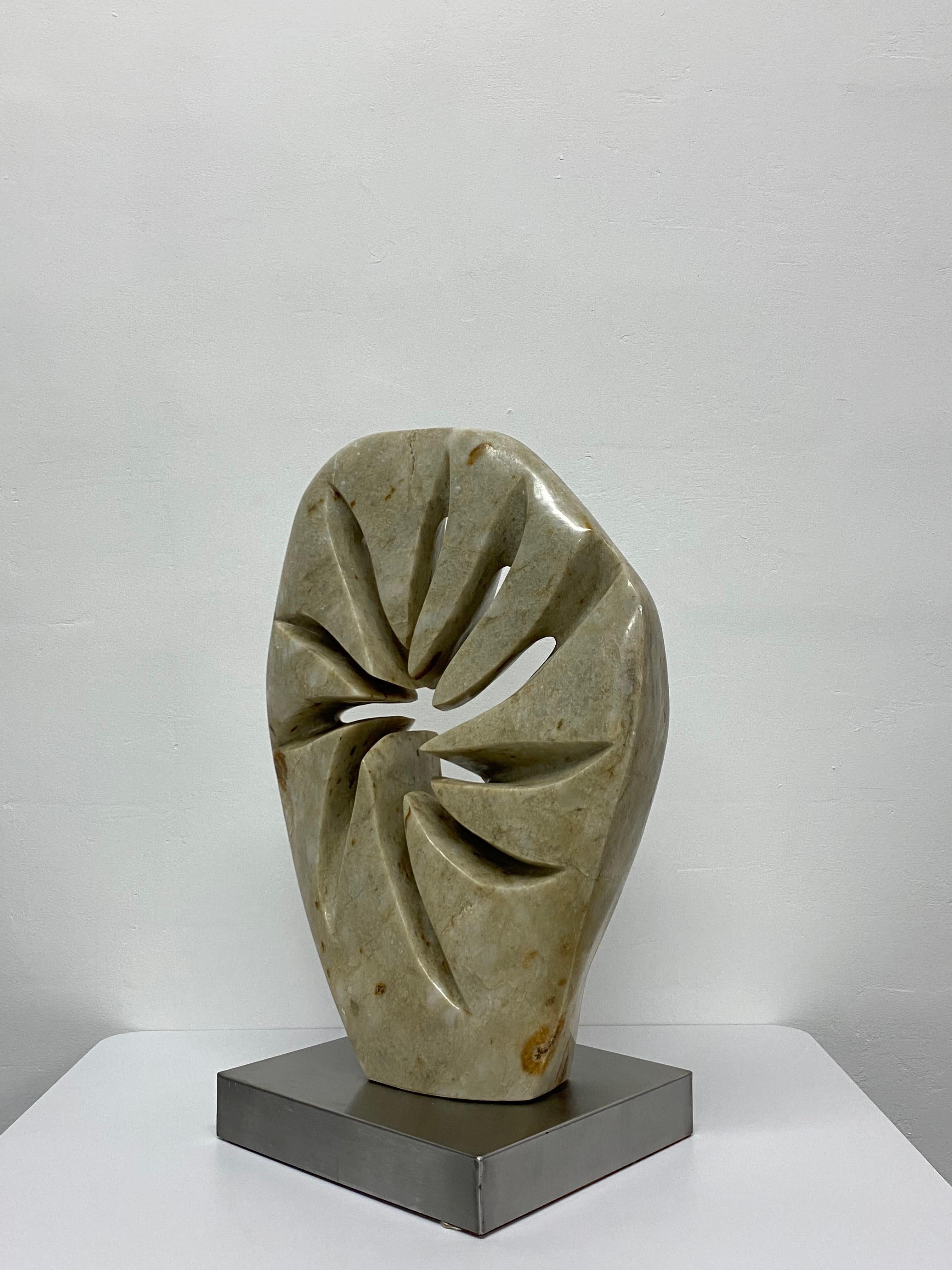 Metal Contemporary Abstract Marble Sculpture on Brushed Steel Base