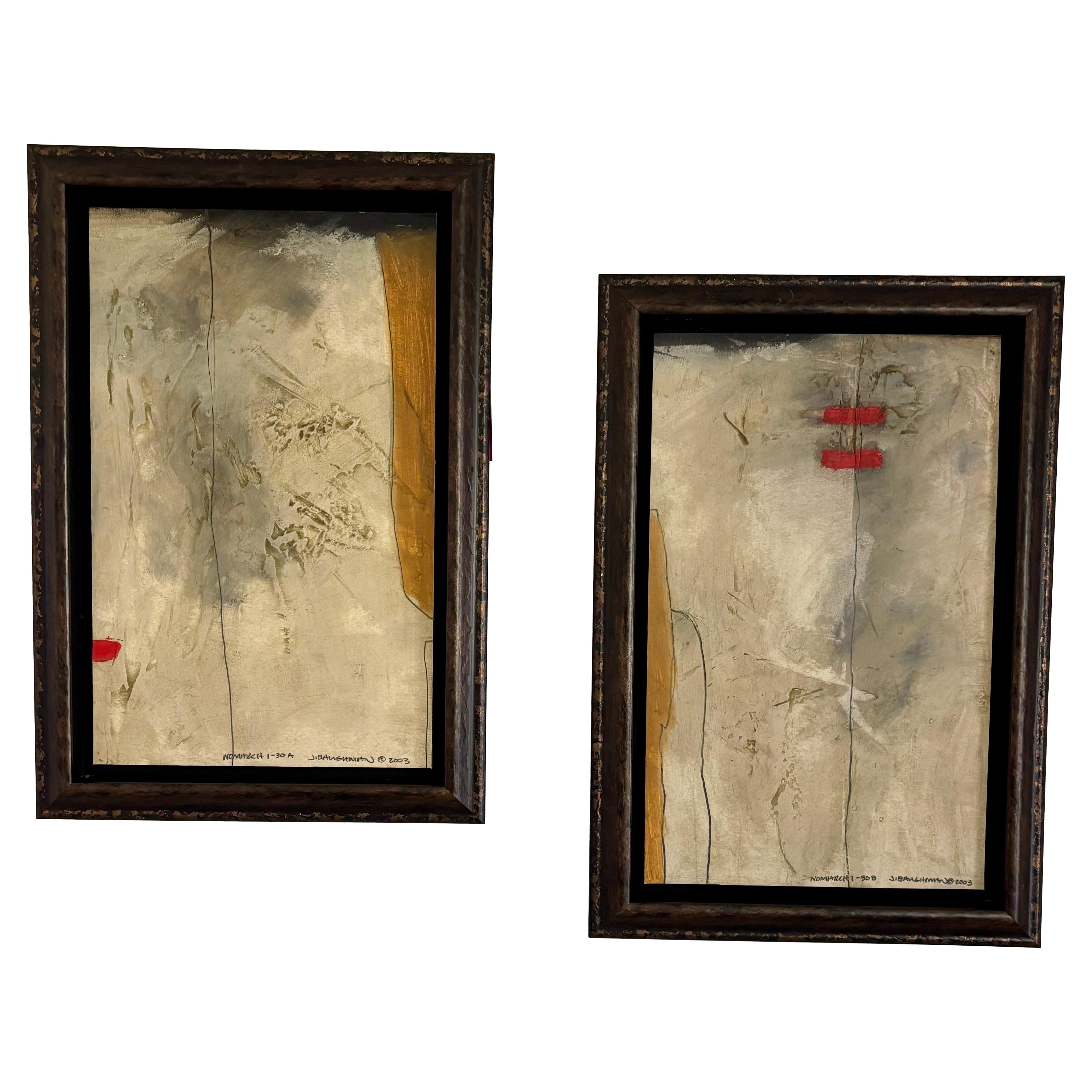 Contemporary Abstract Mixed Media Paintings by John Baughman, Pair, 2003 im Angebot