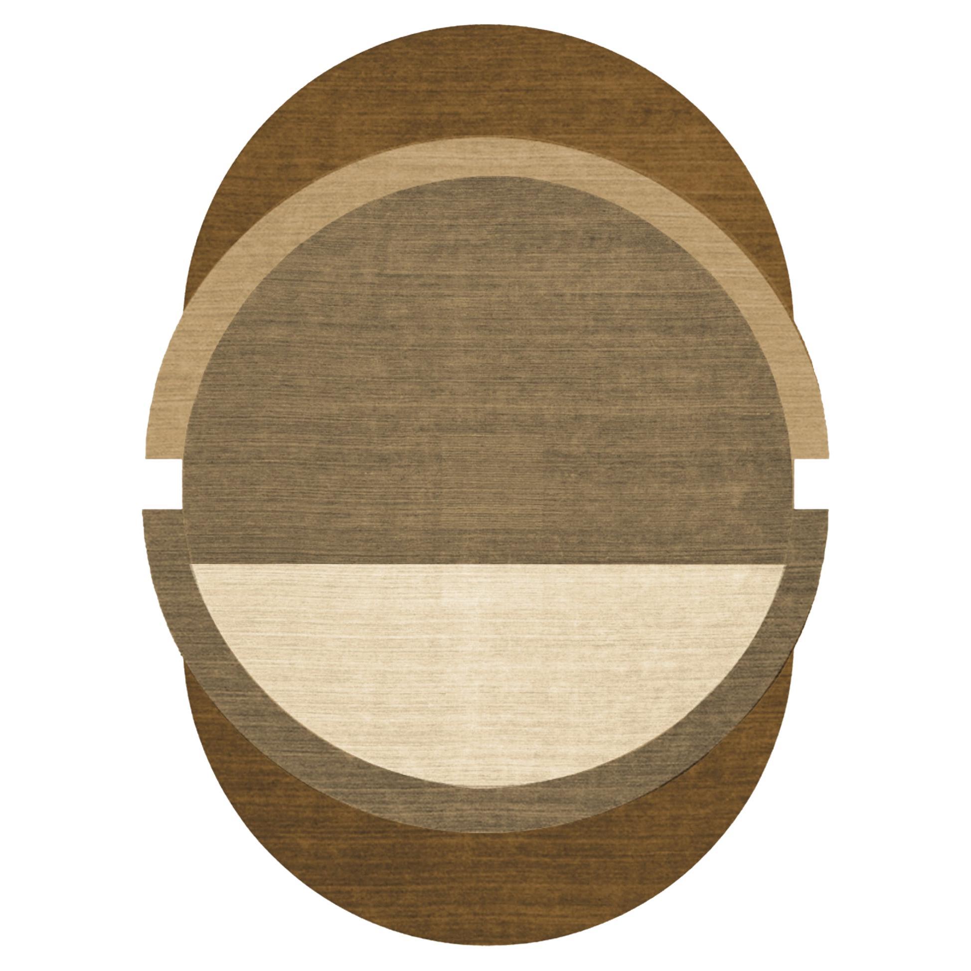 Tapis contemporain de forme ovale à motif géométrique touffeté à la main crème et marron