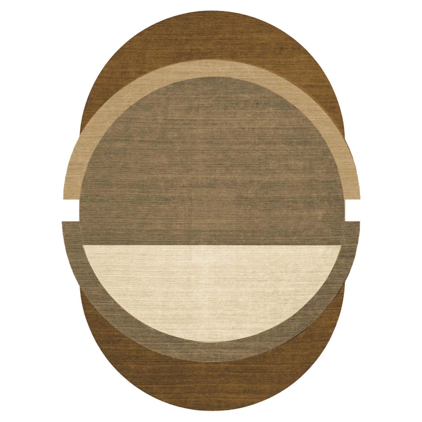 Contemporary Oval Shaped Geometric Pattern Hand-Tufted Rug Cream and ...