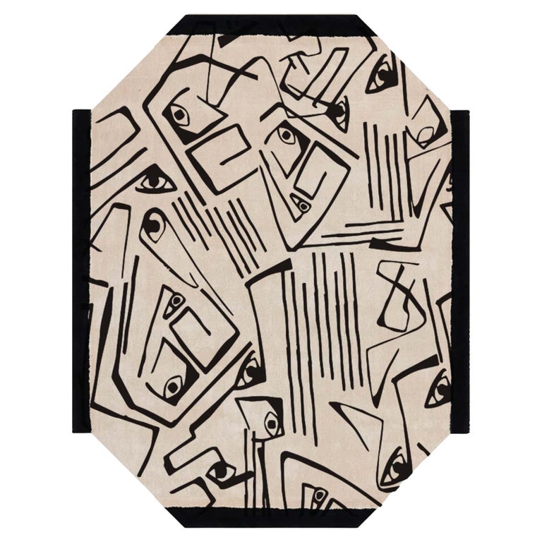 Abstract Pattern Rug Uk Cream Contemporary Abstract Modern Ecletic Rug Cream in Lyoc For Sale at 1stDibs