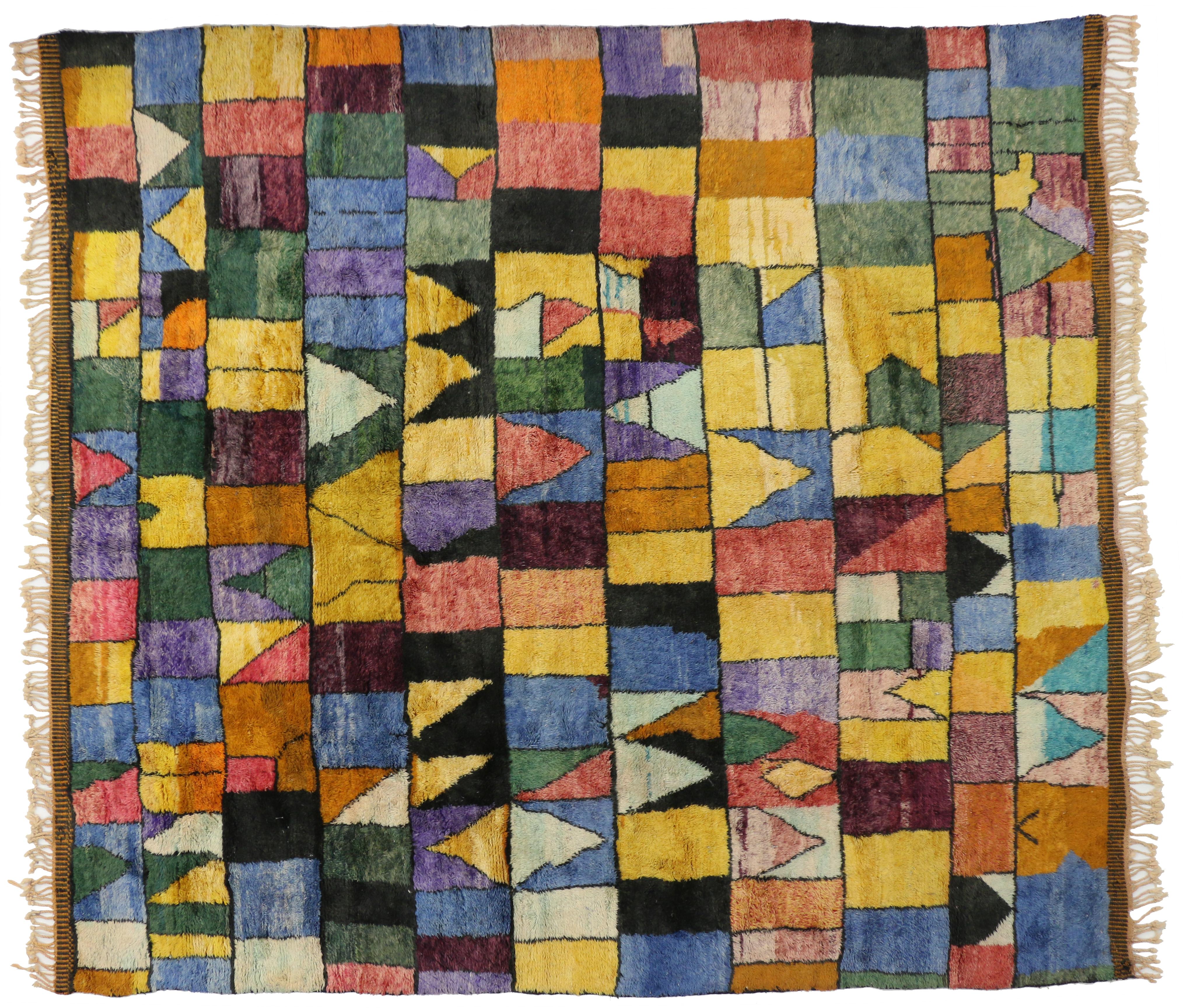 Contemporary Bauhaus Moroccan Rug, Cubism and Post-Modern Style after Paul Klee In New Condition In Dallas, TX