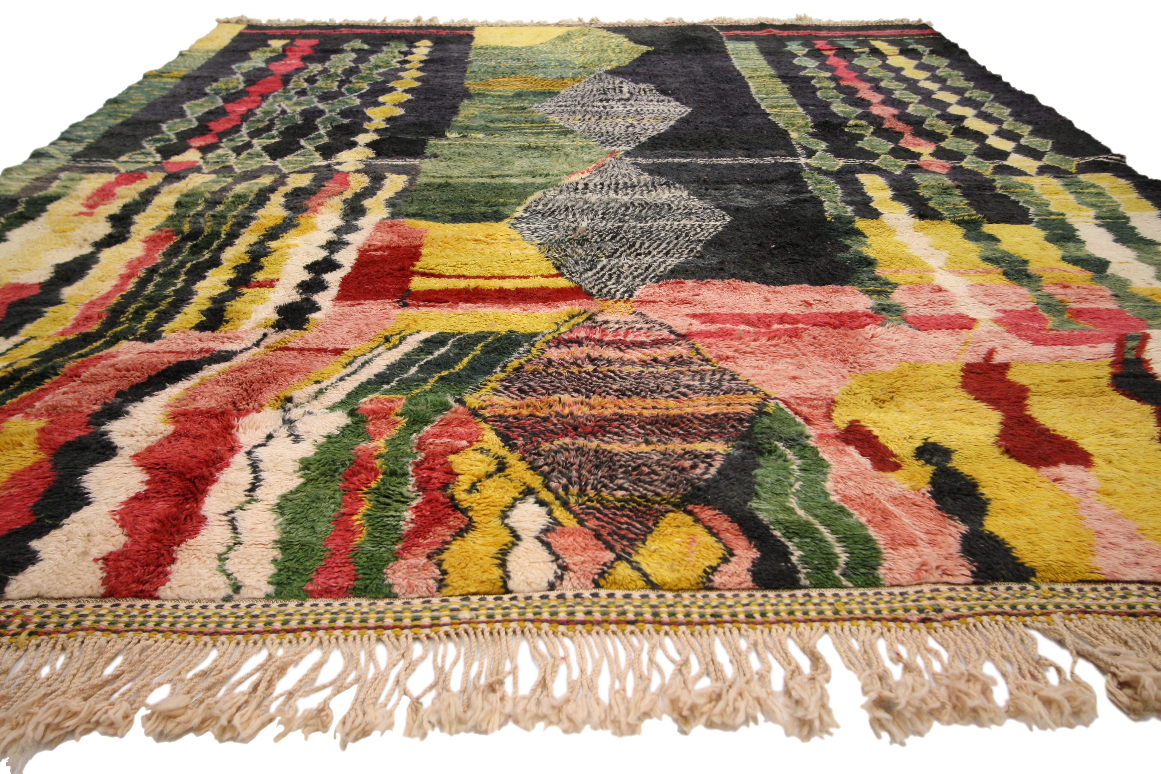 Hand-Knotted Contemporary Abstract Moroccan Rug with Modern Memphis-Bauhaus Style