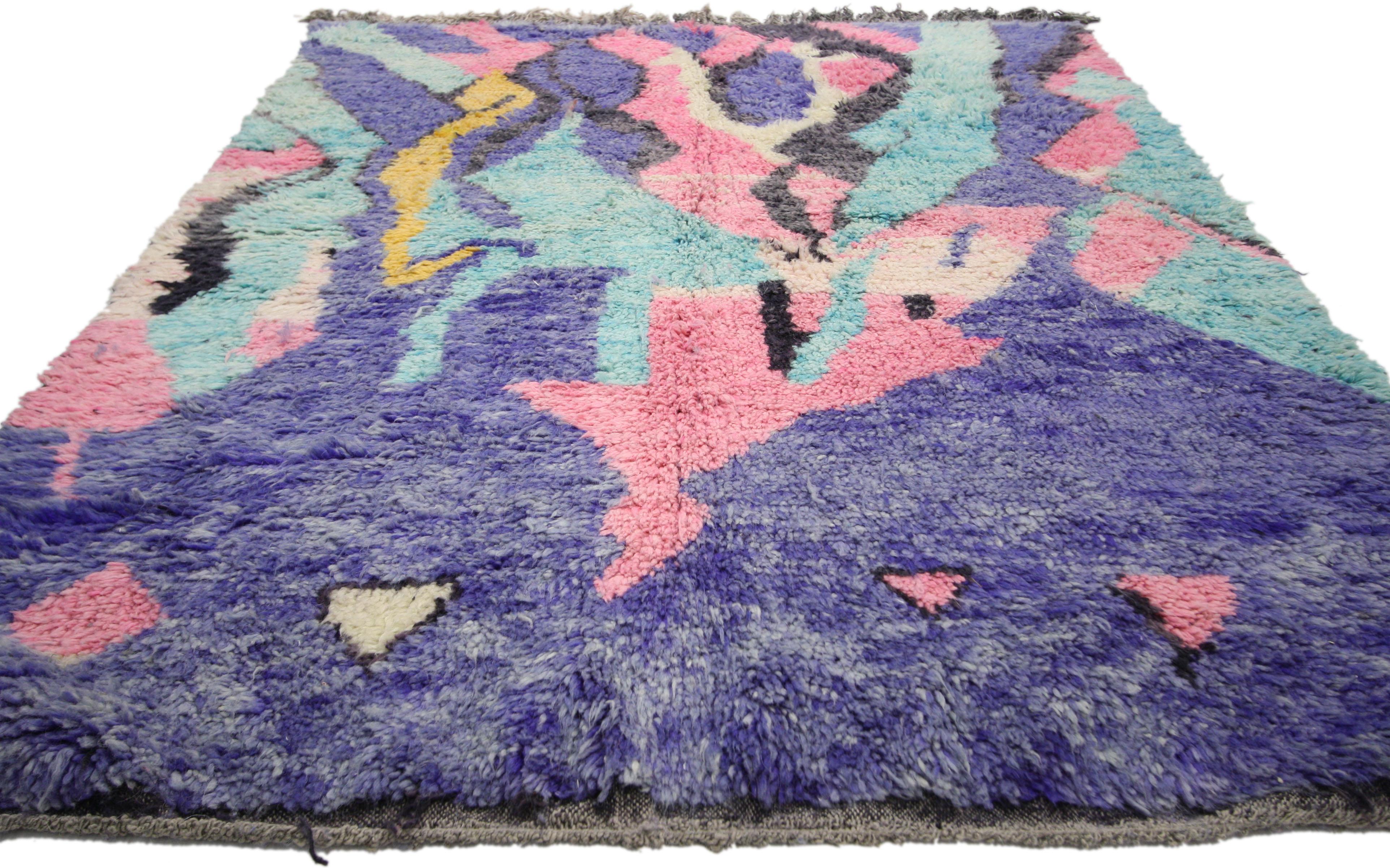 Hand-Knotted Contemporary Abstract Moroccan Rug with Post-Modern Memphis-Bauhaus Style