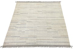 Contemporary Abstract Moroccan Style Wool Rug – Hand-Knotted Linear Grid Design